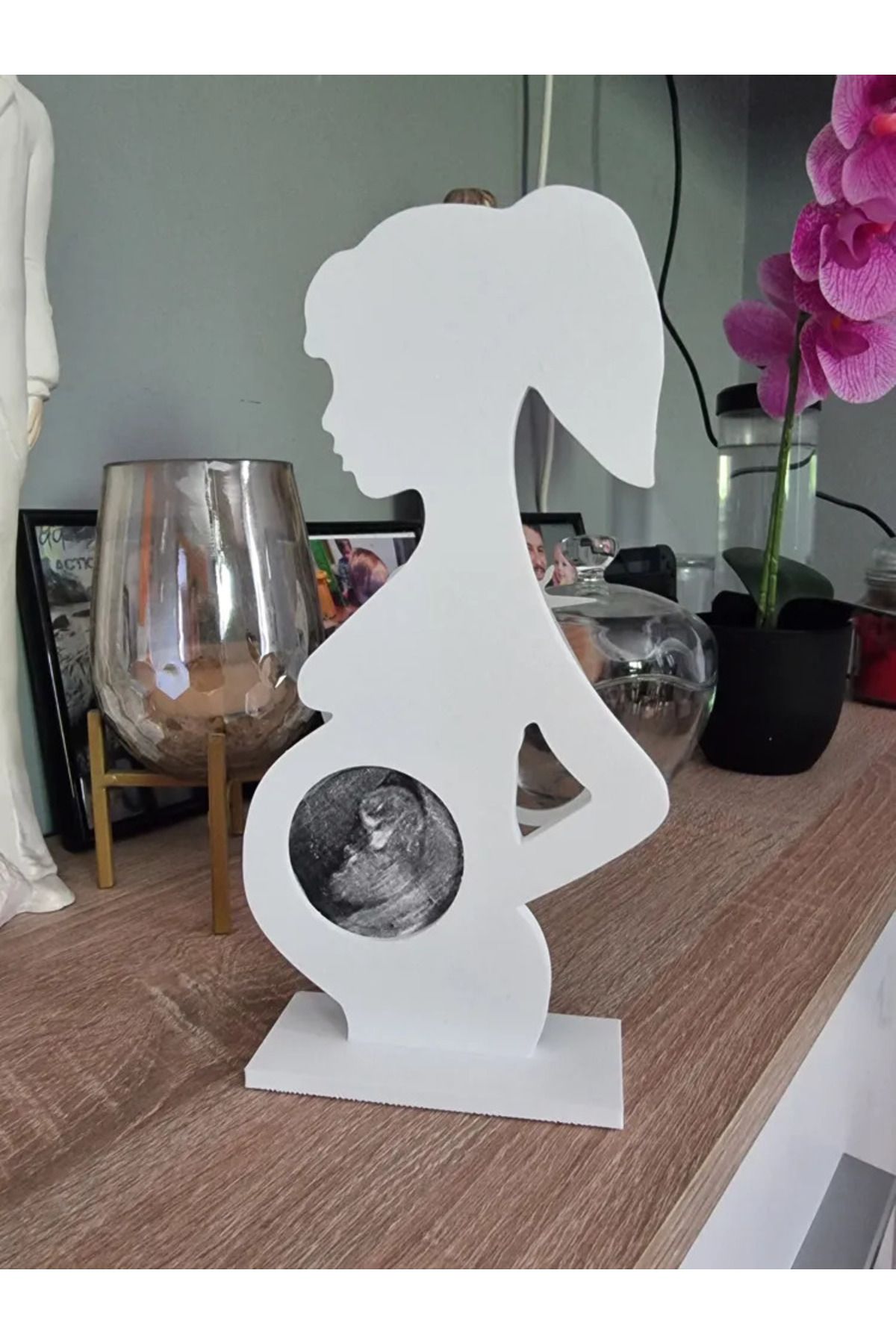 ERT06 Hamile Kadın Figürlü Ultrason Çerçevesi - 24 cm - Beyaz Dekoratif Stand
