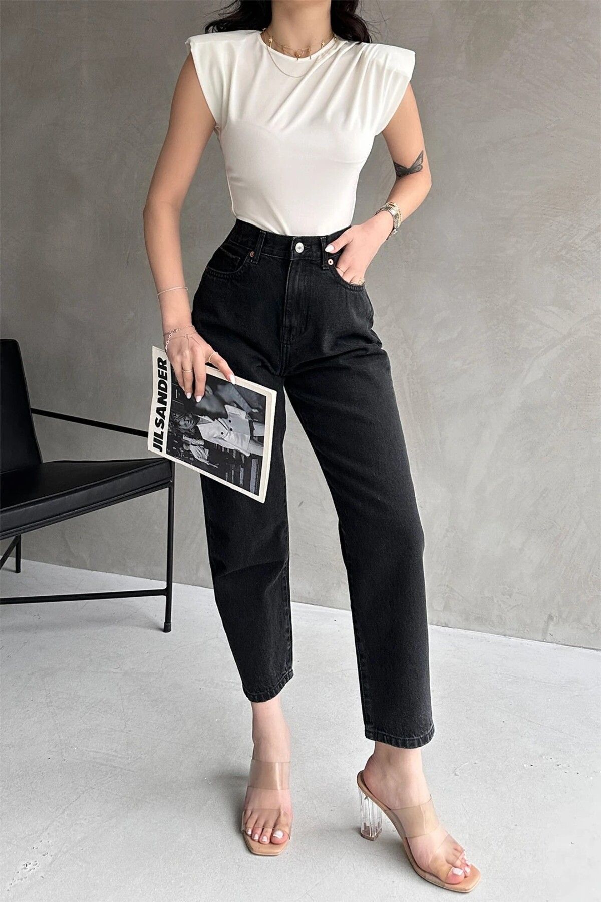 H&E LUXURY DESIGN Kadın Omuzu Vatkalı Sandy Bluz