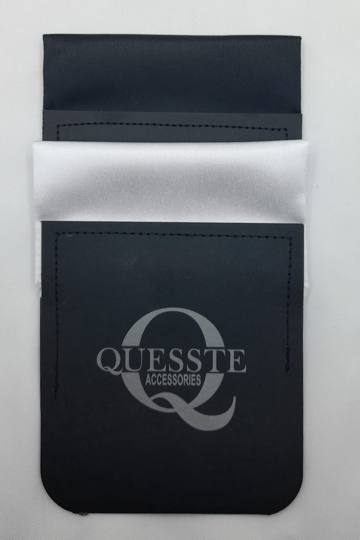 Quesste Accessory Erkek Siyah Beyaz Hazır Katlanmış Düz 2 li Set Cep Yaka Mendili