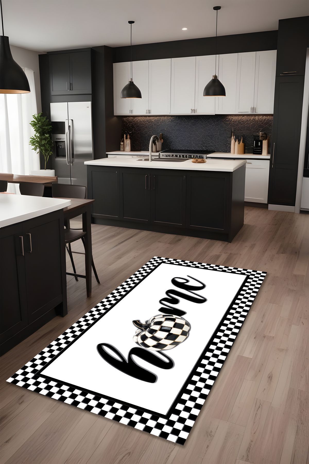 Liriya Dijital Baskı Damalı Home Yazılı Modern Dekoratif Makinada Yıkanabilir Mutfak ve Yolluk Halısı