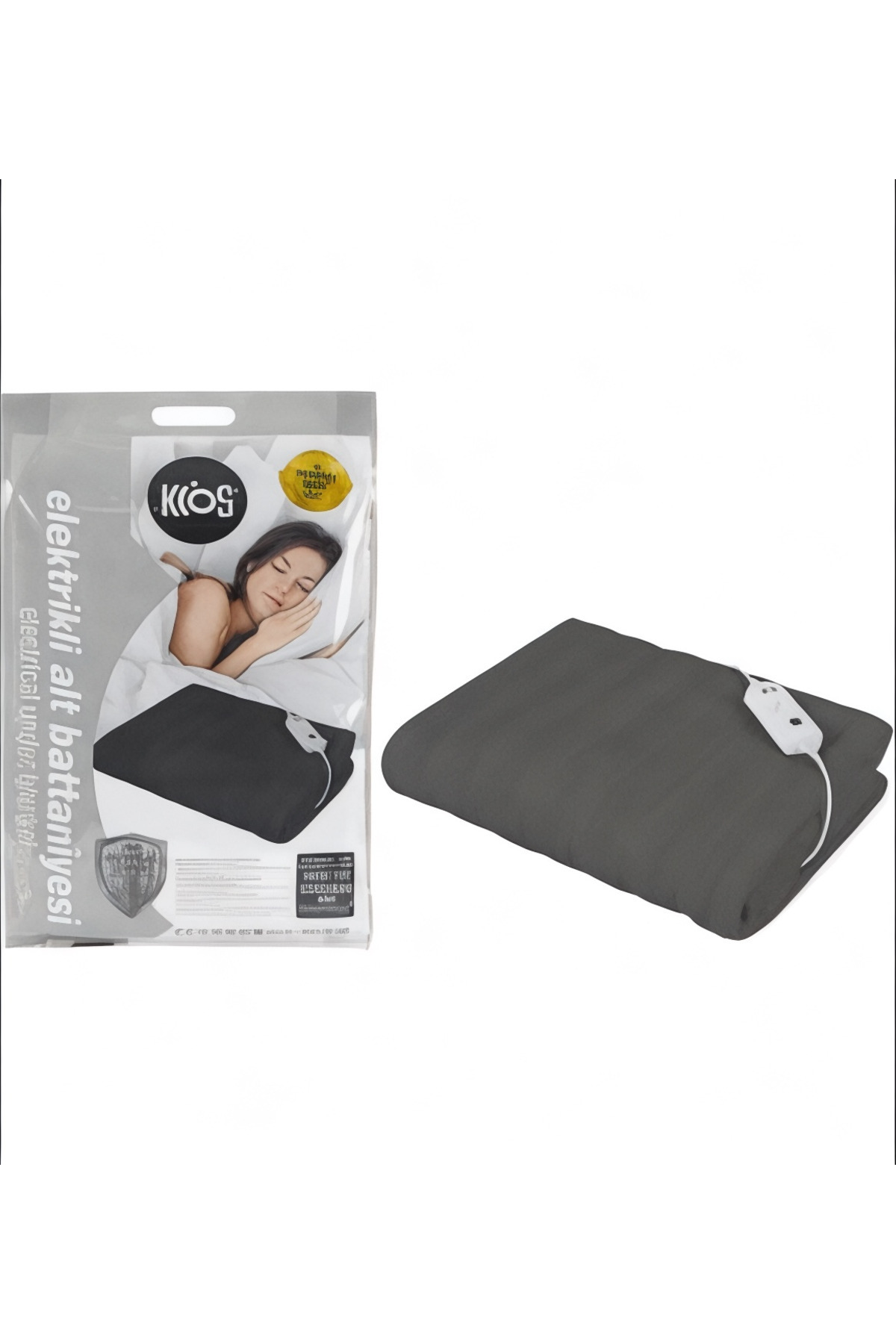 kios Çift Kişilik Elektrikli Battaniye 120x150 cm 2 Kademeli Isı Ayarlı Koyu Gri