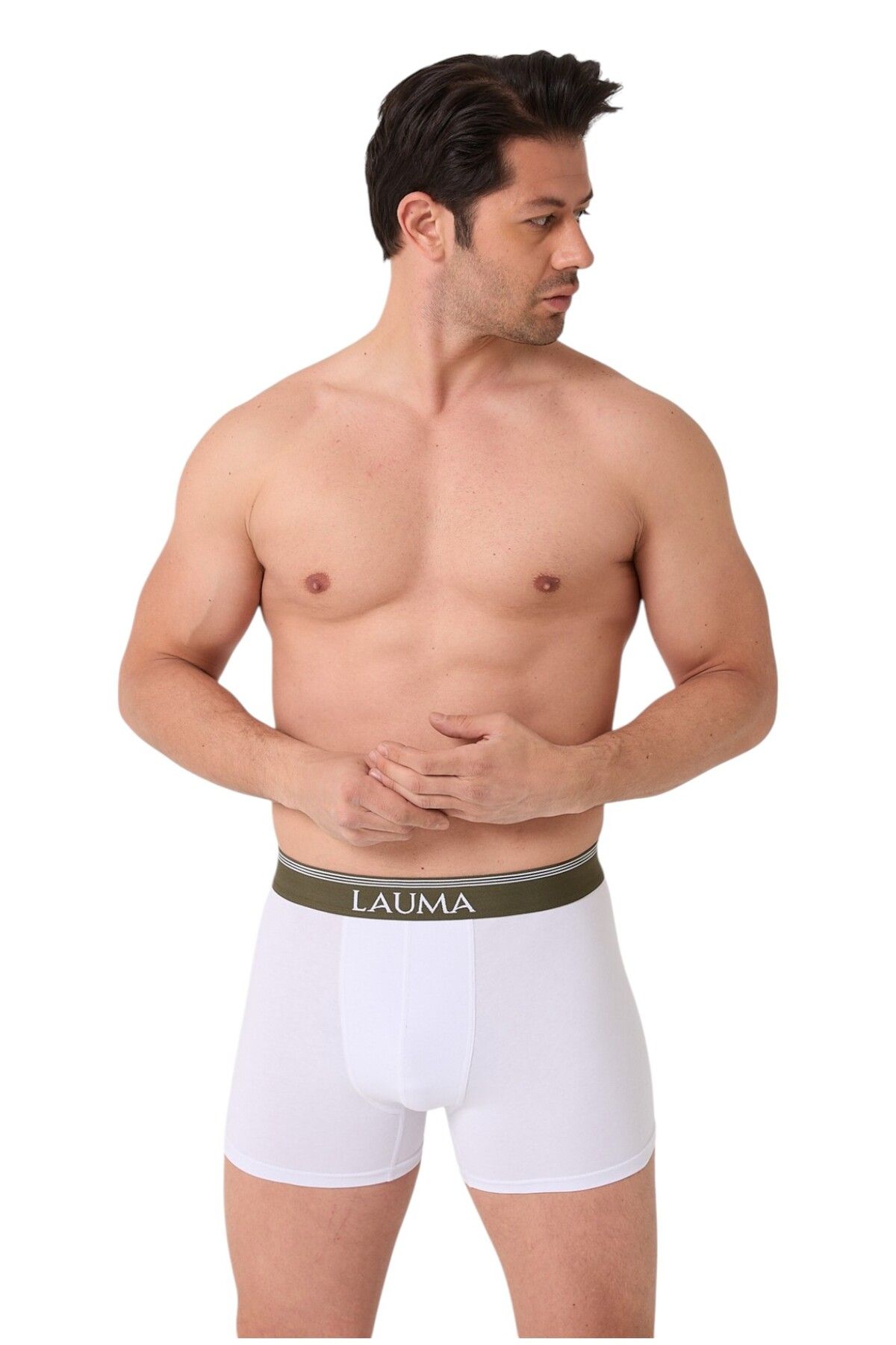 LAUMA Erkek Beyaz Boxer – %95 Pamuk %5 Elastan, Yumuşak Dokulu, Rahat Kalıp
