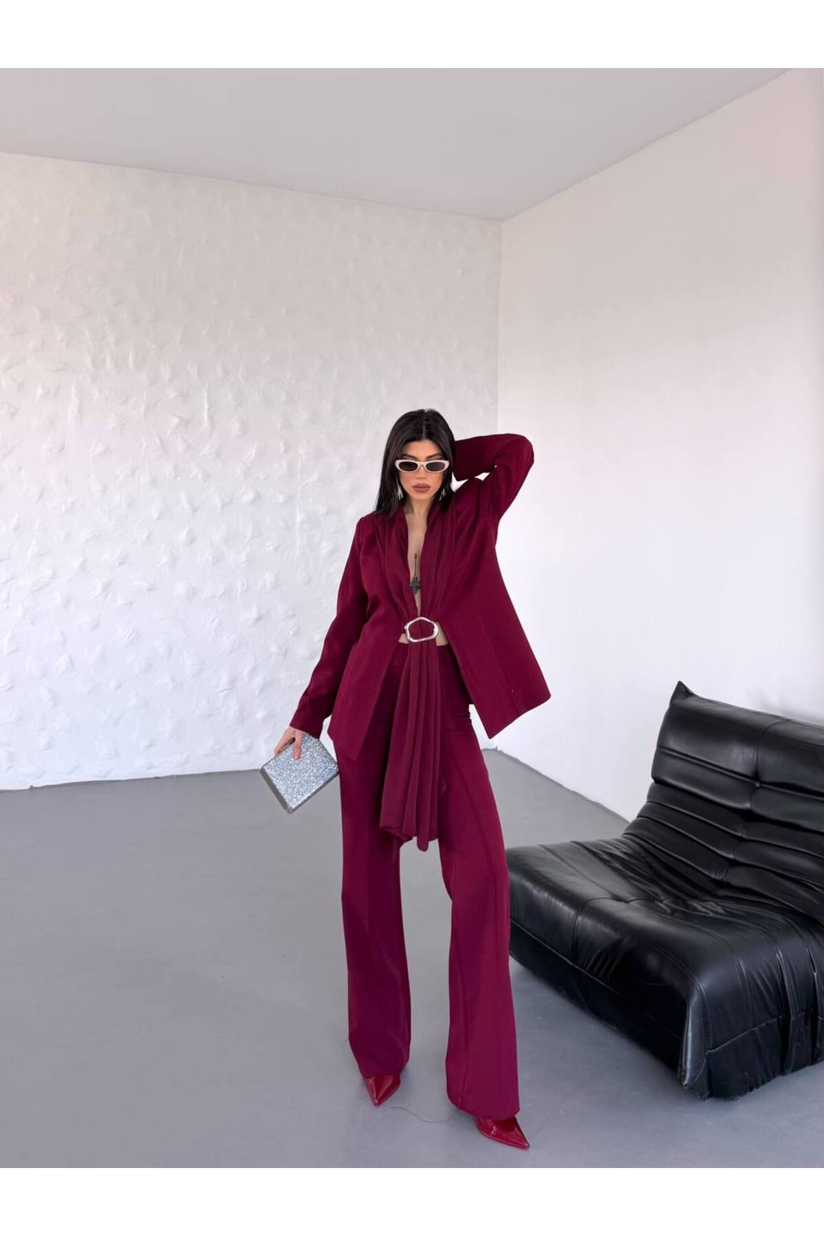 Zweiteiliges Blazer-Set mit Schalkragen - Görsel 6