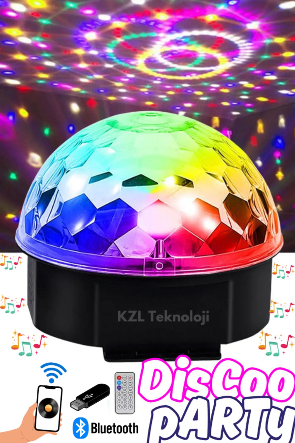 Maybax Ledli Disco Topu Bluetooth USB Uzaktan Kumanda Kablosuz Hoparlör MP3 Çalar RGB Işıklı