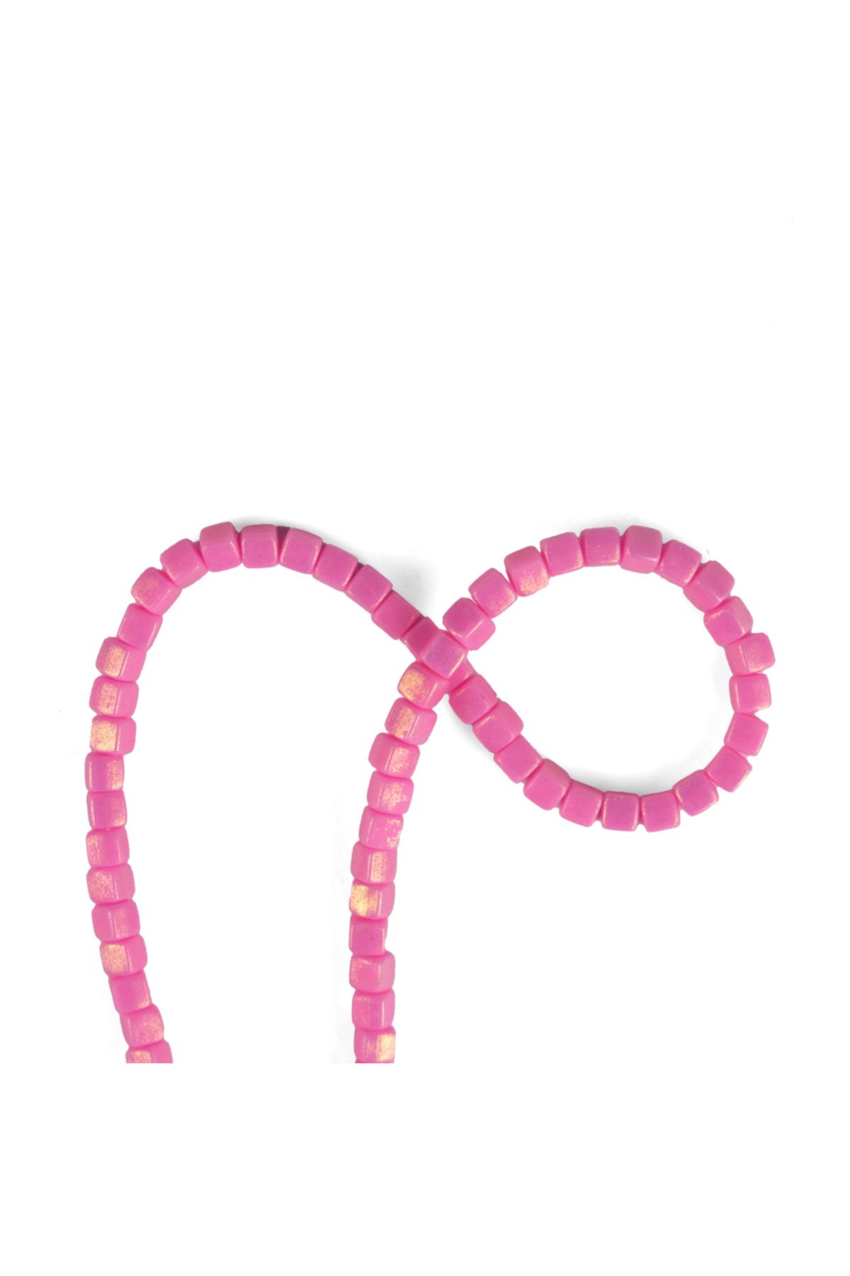 Prestij Boncuk 5 mm Küp Model Fimo Pembe Renk Üzeri Sedefli Simli Pembe Fimo Boncuk Dizisi Polimer Kil 40 CM
