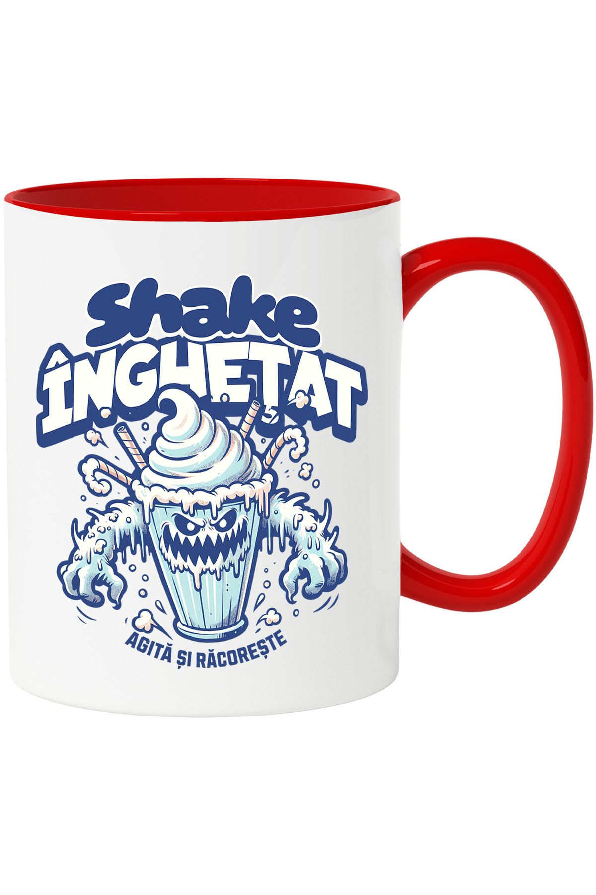 StoryGift Romania Cana Shake Inghetat Agita Si Racoreste Pahar Furios, 330ml, Ceramic Cu Maner Ros, Cu Maner Rosu Stg - One Size
