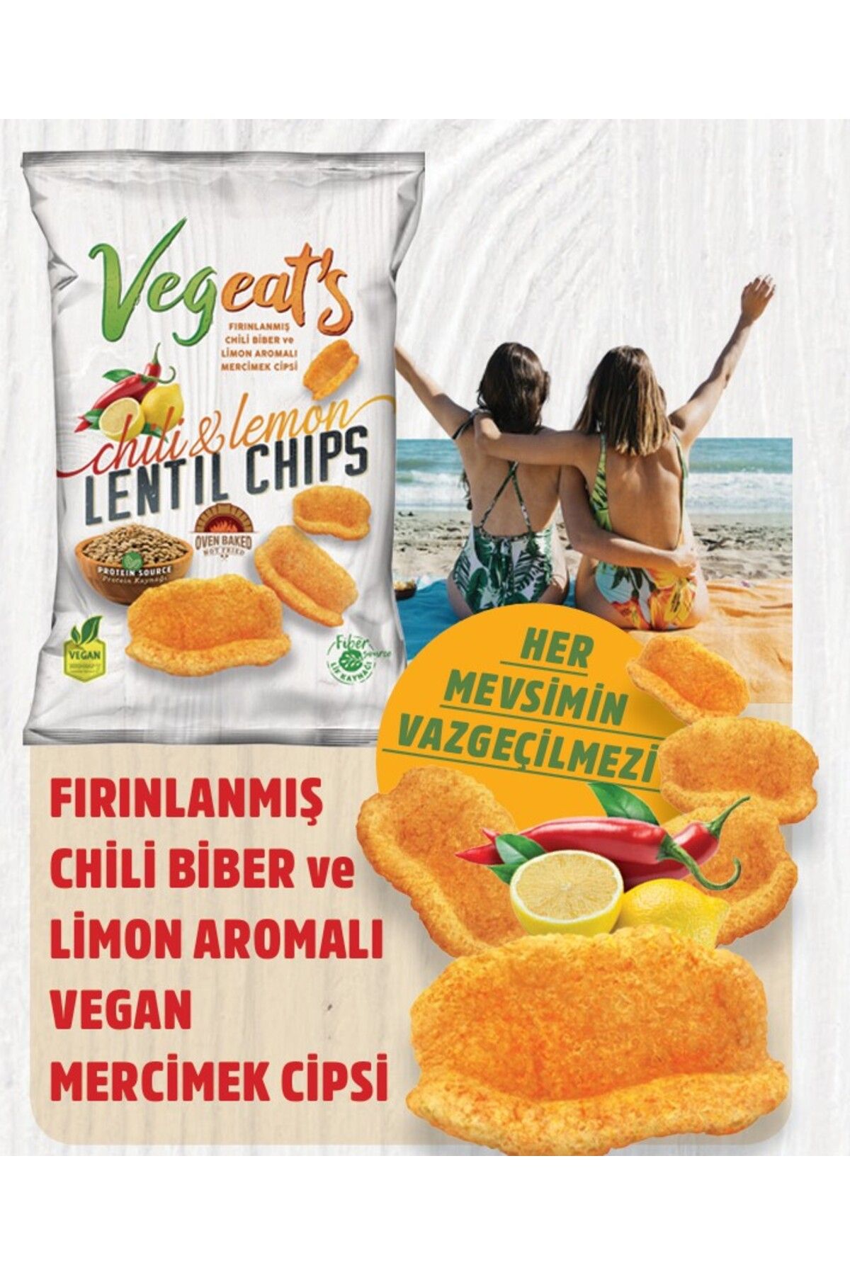 Healthy Life Vegeat’s Fırınlanmış Chili Biber ve Limon Aromalı Mecimek Cipsi (50GR)