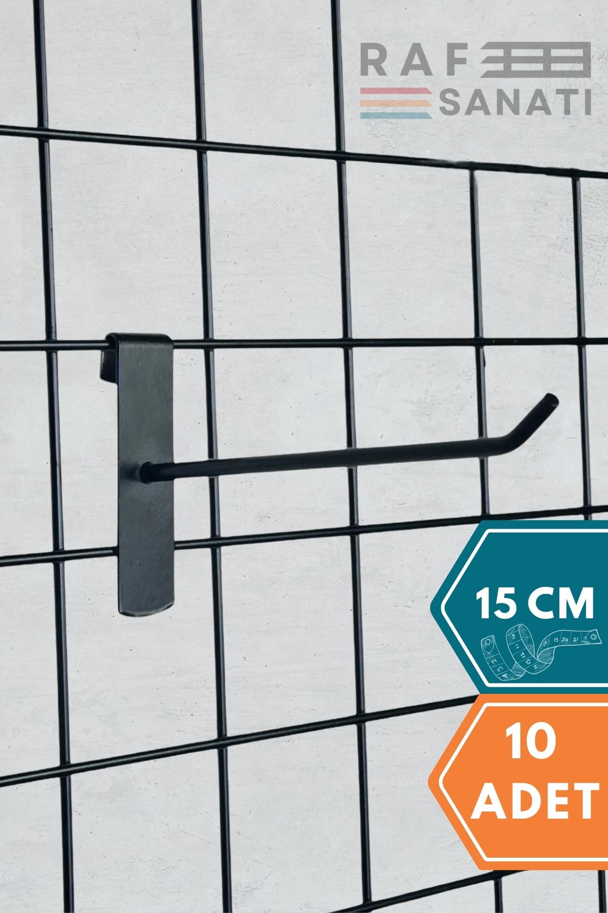 Raf Sanatı Siyah Tel Pano Kancası 15 cm - Askı Kanca Raf Askısı Raf Aksesuar Tel Askı Çorap Kancası