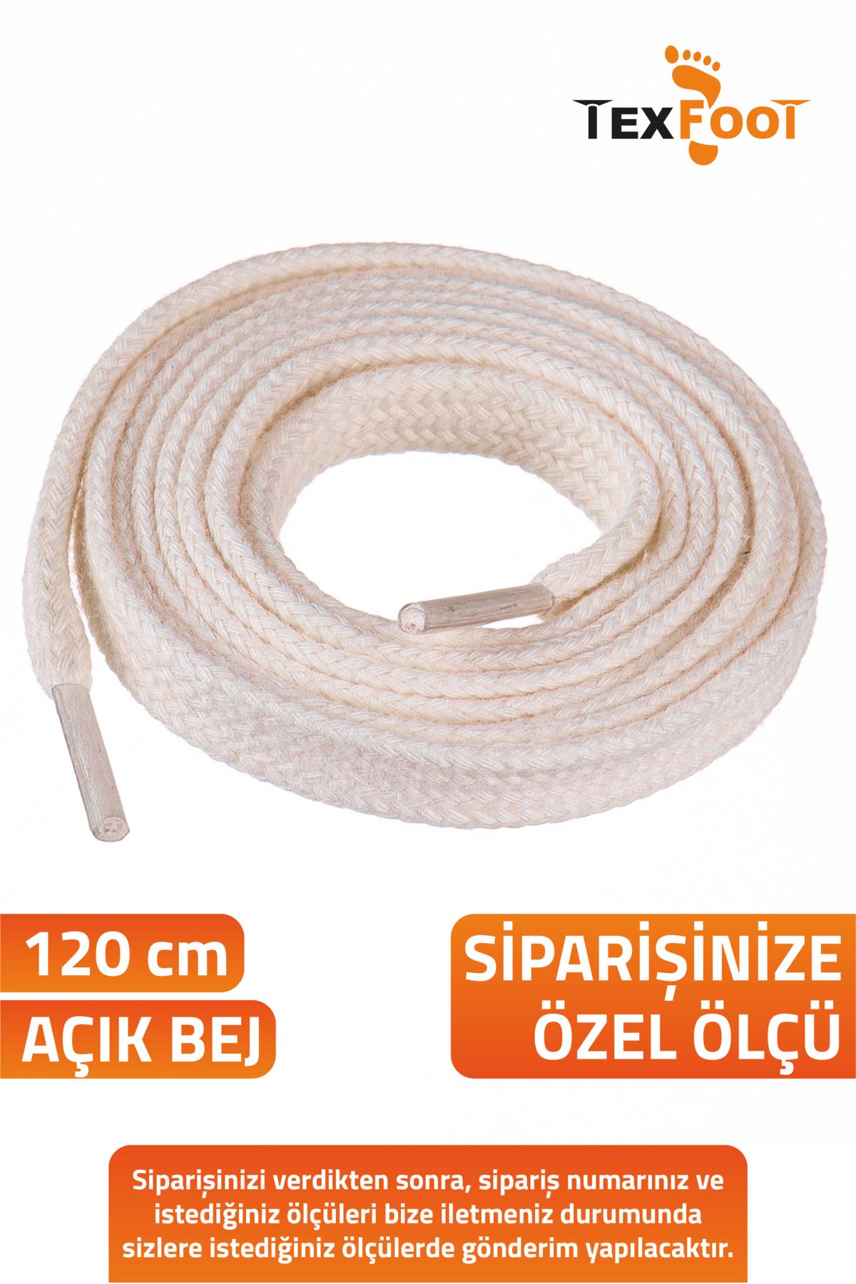 TexFoot Yassı Pamuk Ayakkabı Bağcığı – Dayanıklı 120 cm Spor ve Günlük Kullanım İçin