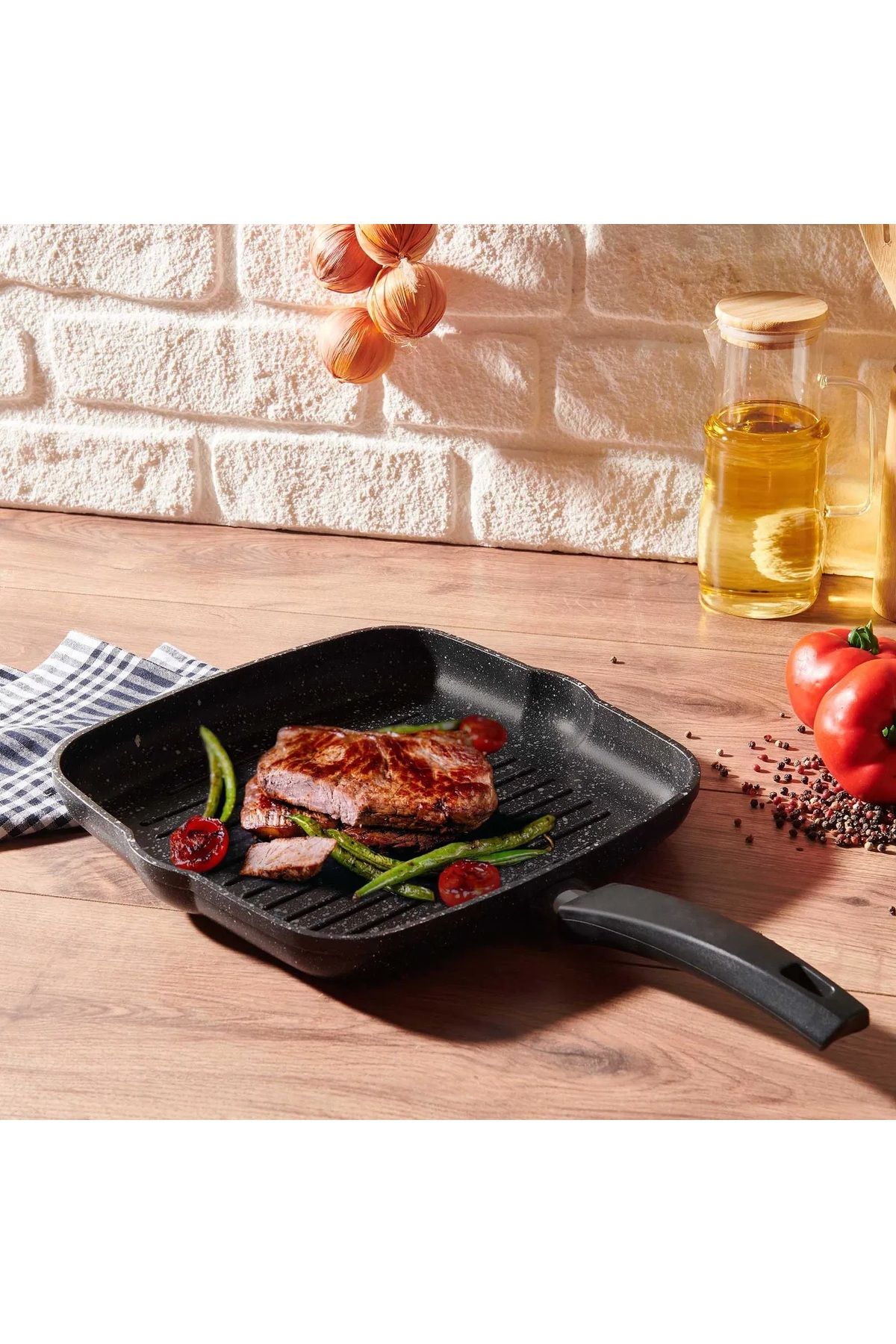ELDİPA Granit Efektli Döküm Izgara Tava (28 cm) – Yapışmaz Yüzey, Sağlıklı ve Lezzetli Pişirme