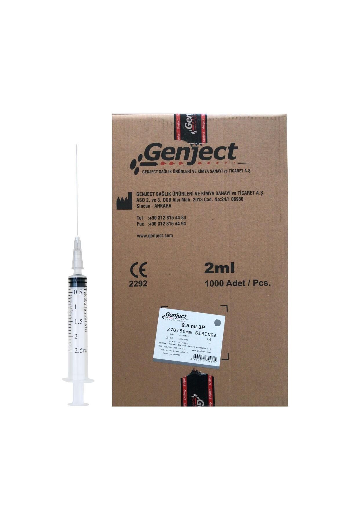 Genject - 2.5 ML 3P 27G 50MM UZUN DENTAL ENJEKTÖR - 1000 ADET