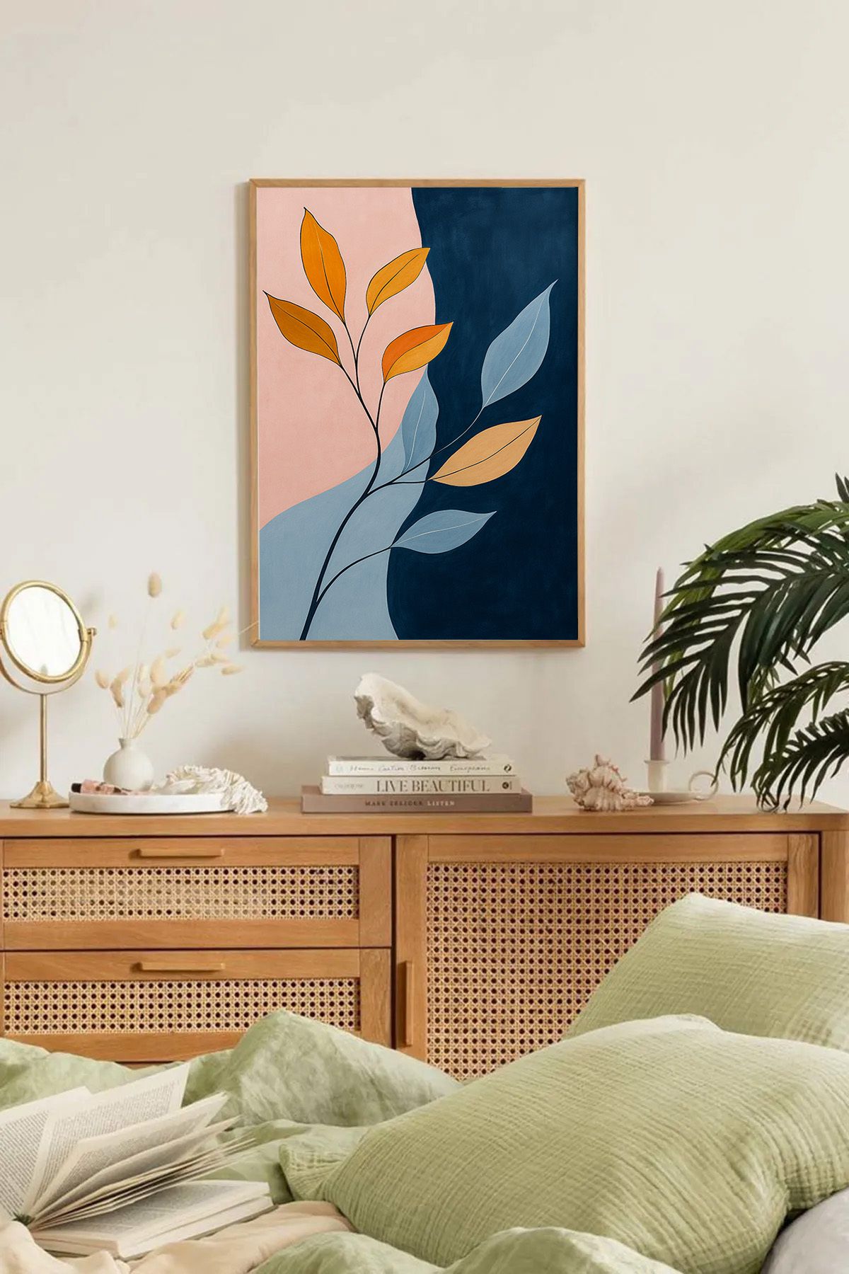 Dekorsiahome Tek Parça Ahşap Çerçeveli Oturma Odası Salon Mutfak Tablo TK0185