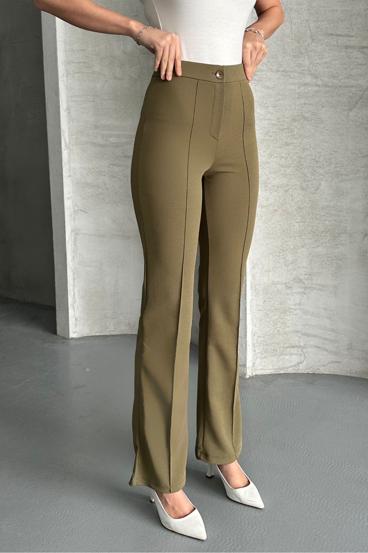 macharel jeans-Pantaloni Palazzo de damă, verde, cu talie înaltă, cu picior evazat 7