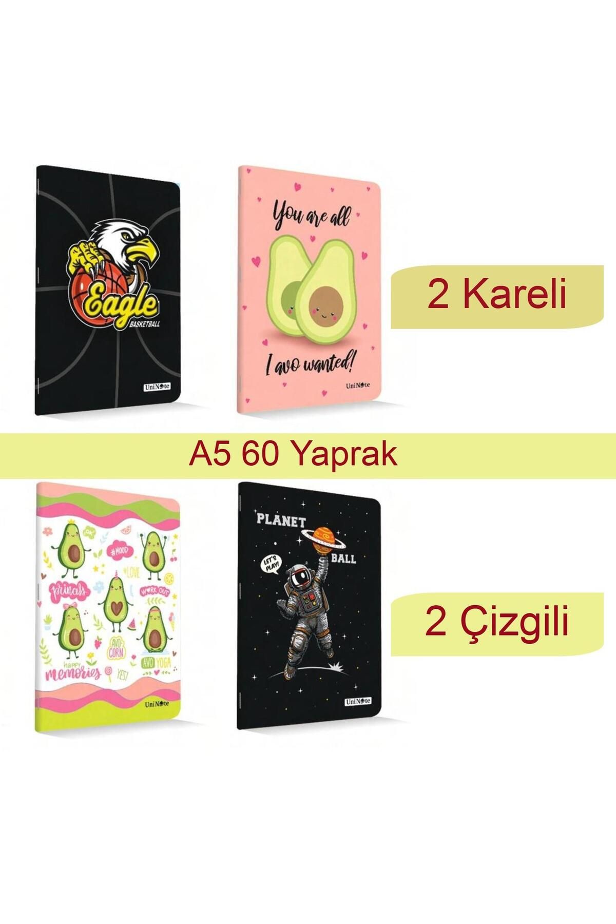 Çınar Çınar Uninote A5 60 Yaprak Karton Kapak Dikişli Defter 2 Çizgili 2 Kareli