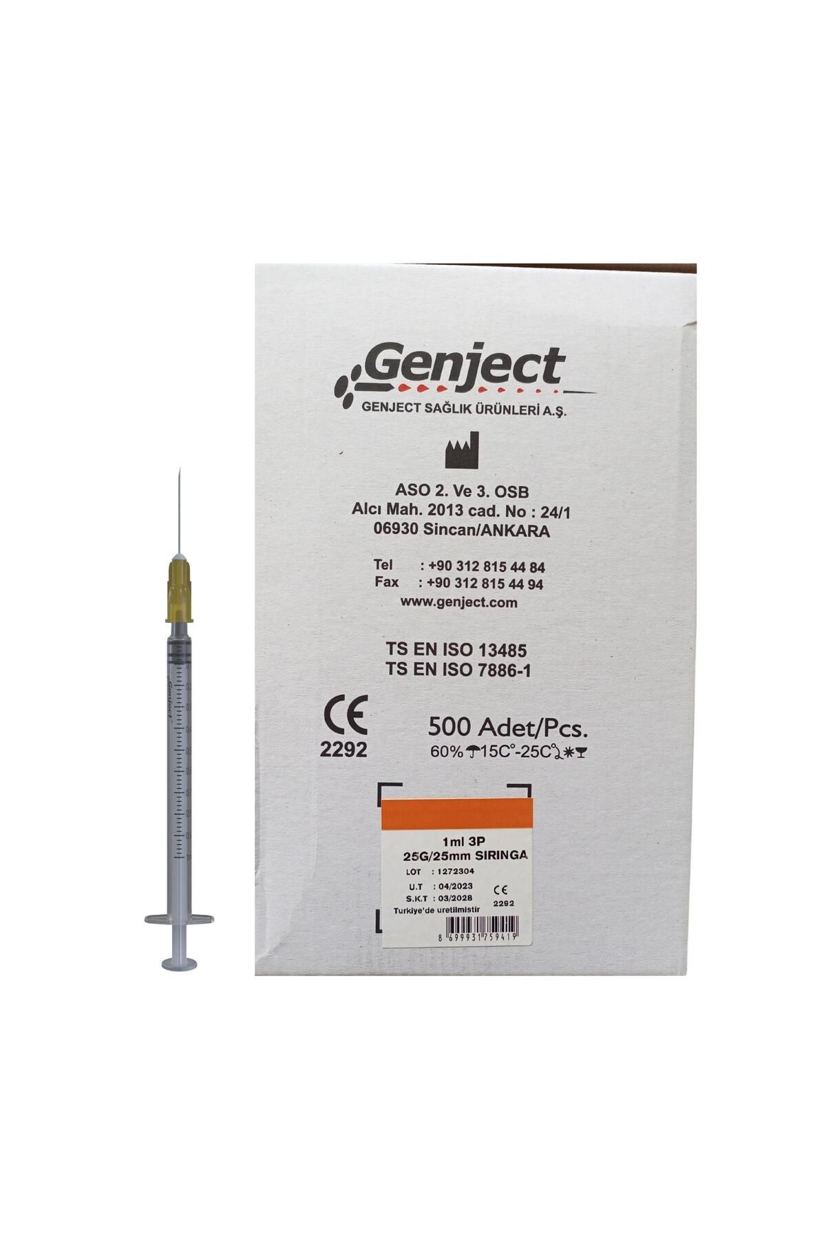 Genject - 1 ML 3P 25G TURUNCU 25MM AŞI İNSLİN ENJEKTÖRÜ - 500 ADET