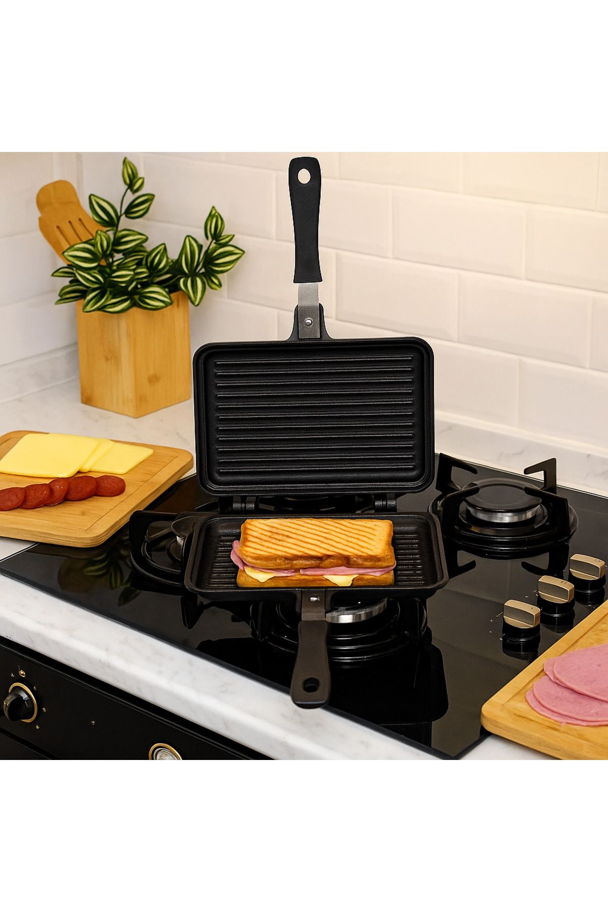 ELDİPA Granit Efektli Döküm Lüks Tost Tavası (24×40×3 cm) – Geniş Yüzey, Yapışmaz ve Sağlıklı Pişirme