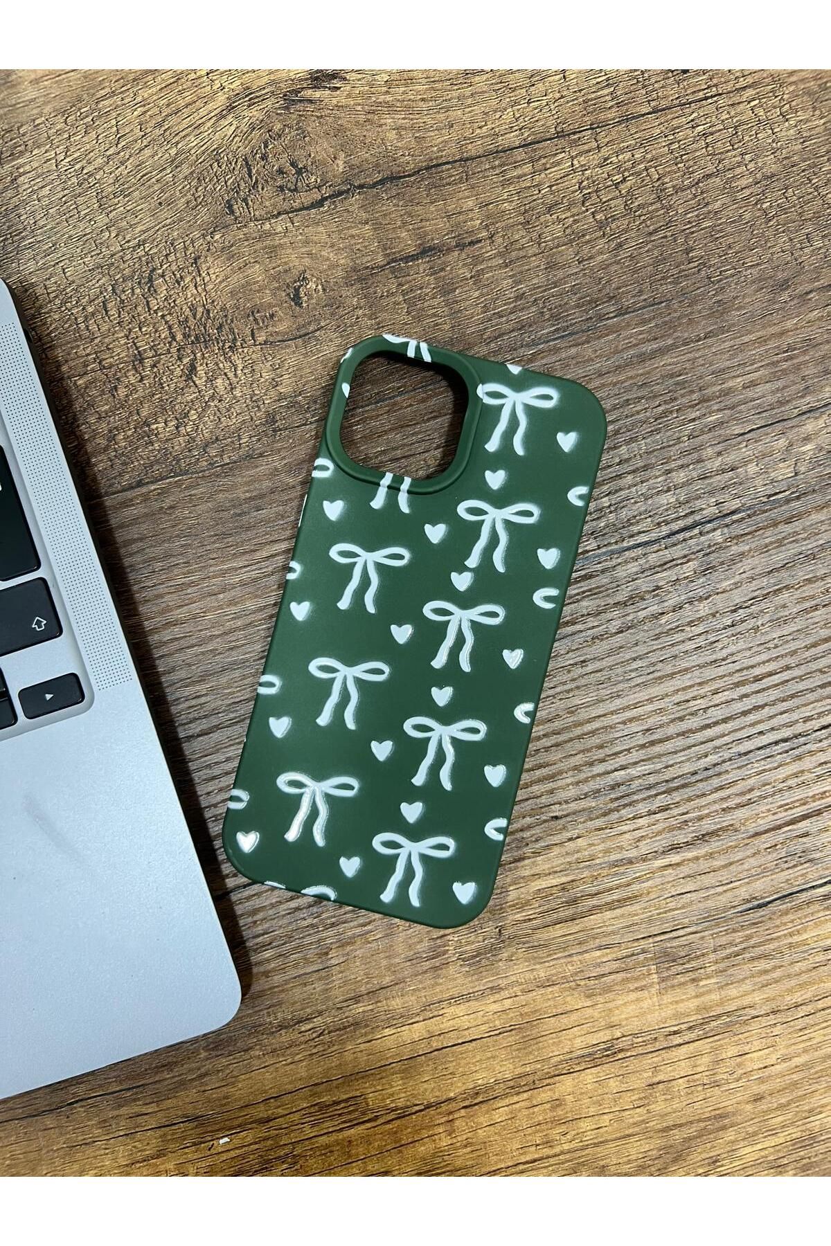 HZR Iphone 14 Yeşil Kurdele Desenli Silikon Kılıf