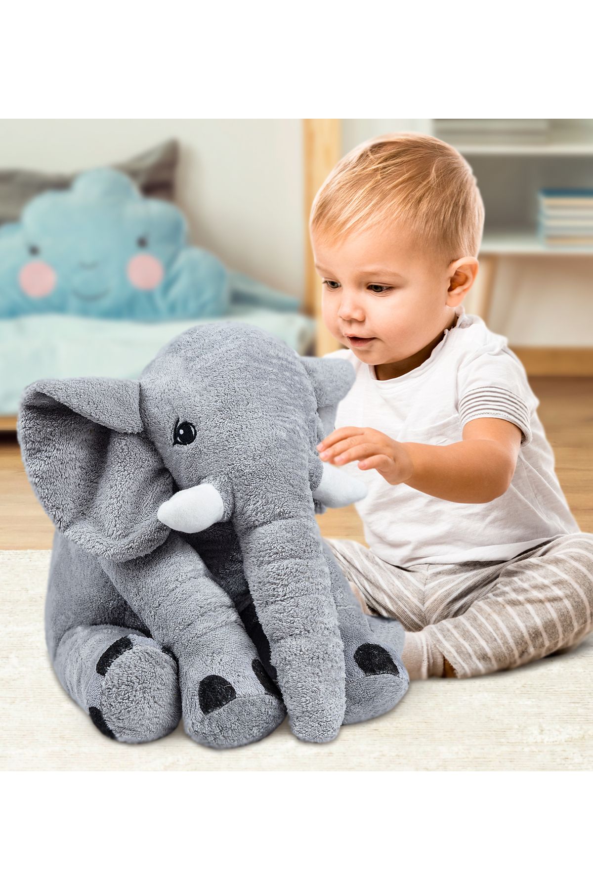 Özgüner Oyuncak Uyku Arkadaşım Fil Büyük Yumuşak Sevimli Peluş Fil Oyuncak 65 Cm