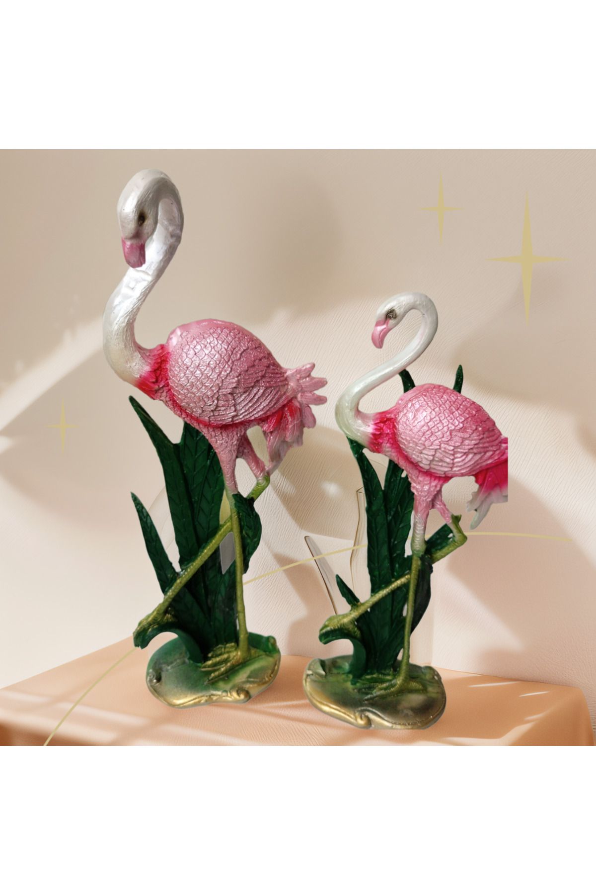 betüşce 2'li Lüks Tasarımlı Dekoratif El Yapımı Flamingo Biblo Takımı