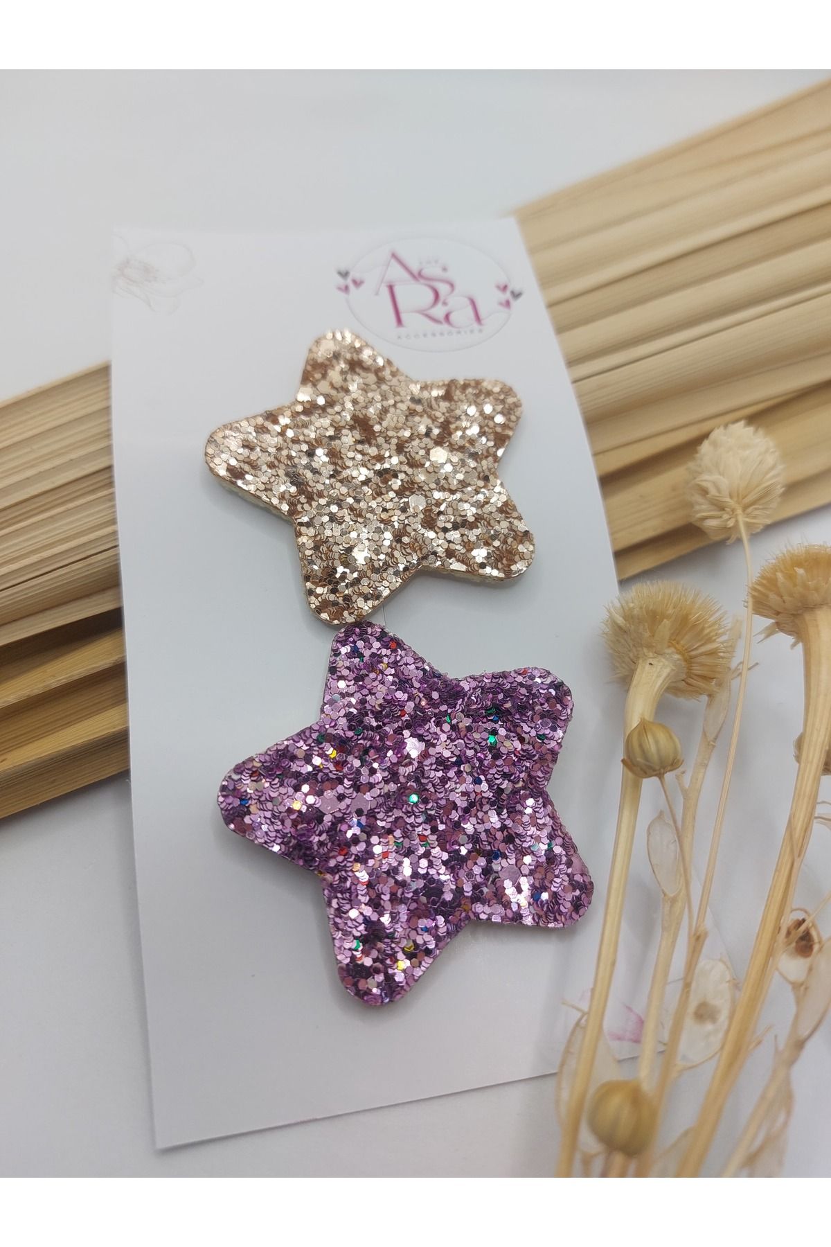 AsRa Accessories 2'li glitter yıldız figürlü saçsız bebek tokası
