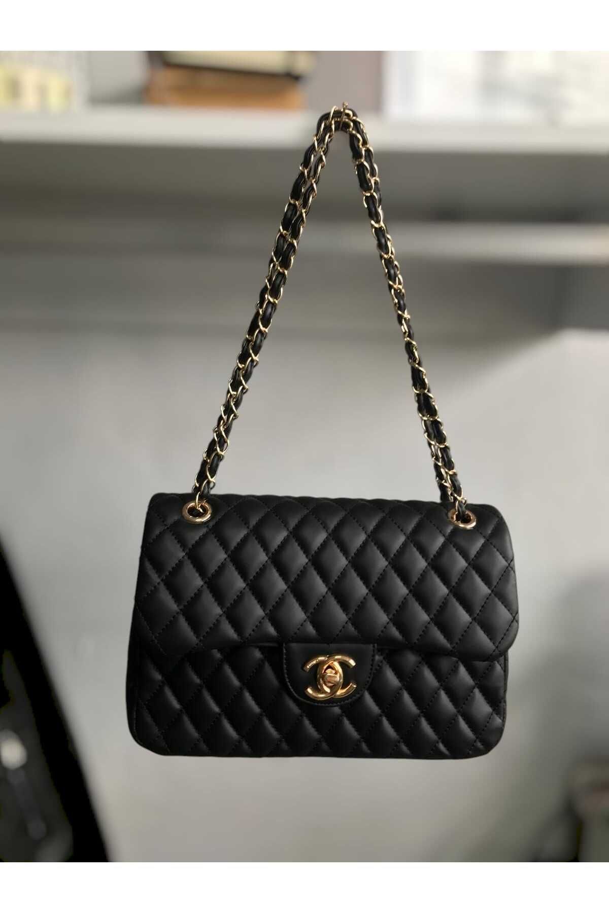 Zihni Leatherwork Kadın Siyah Askı Zincir Detaylı Omuz Çantası