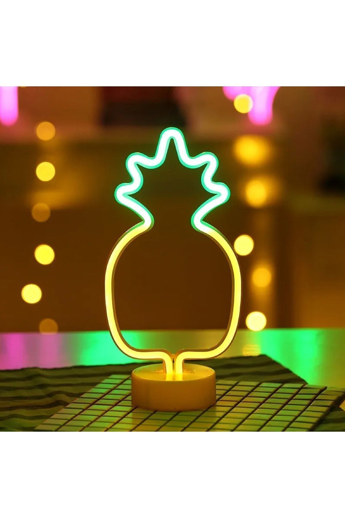 gifted Büyük Boy Pilli Ananas Neon Çift Renkli Led Işıklı Masa Ve Gece Lambası Dekoratif Aydınlatma