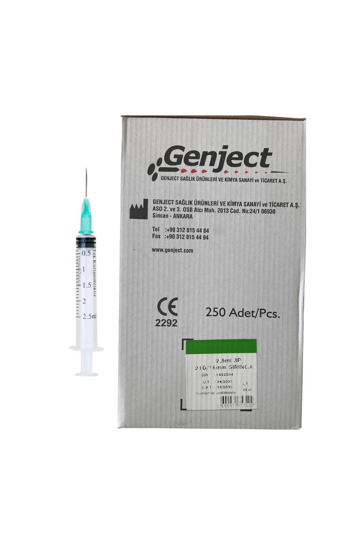 Genject - 2 ML 3PARÇA YEŞİL KISA İĞNELİ ENJEKTÖR VETERİNER - 250 ADET