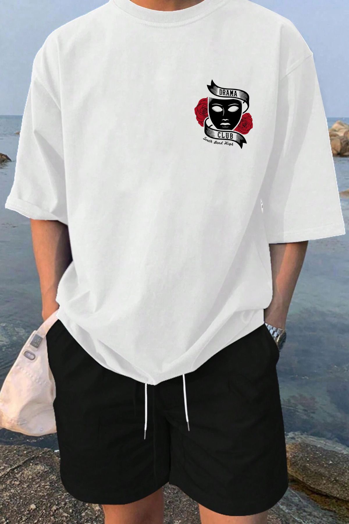 MELADYAN DramaClubÜst Baskılı Beyaz T-shirt Siyah Şort Alt Üst Takım
