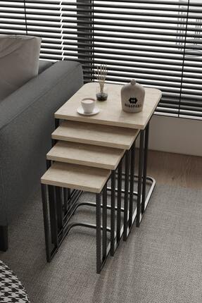 Dekoport Koltuk Altı Sehpası Tekerli Zigon 4 lü Zigon Sehpa Takımı Siyah Meta...