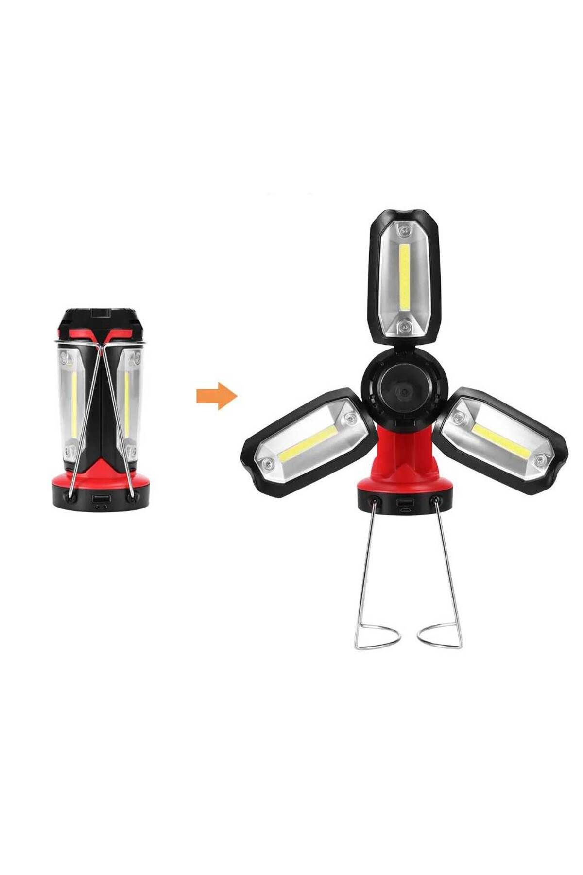 ÖYKÜ VE YİĞİT Şarjlı Katlanabilir 3 XCob Led + 3W Led Çok Fonksiyonlu Kamp Feneri P-8801