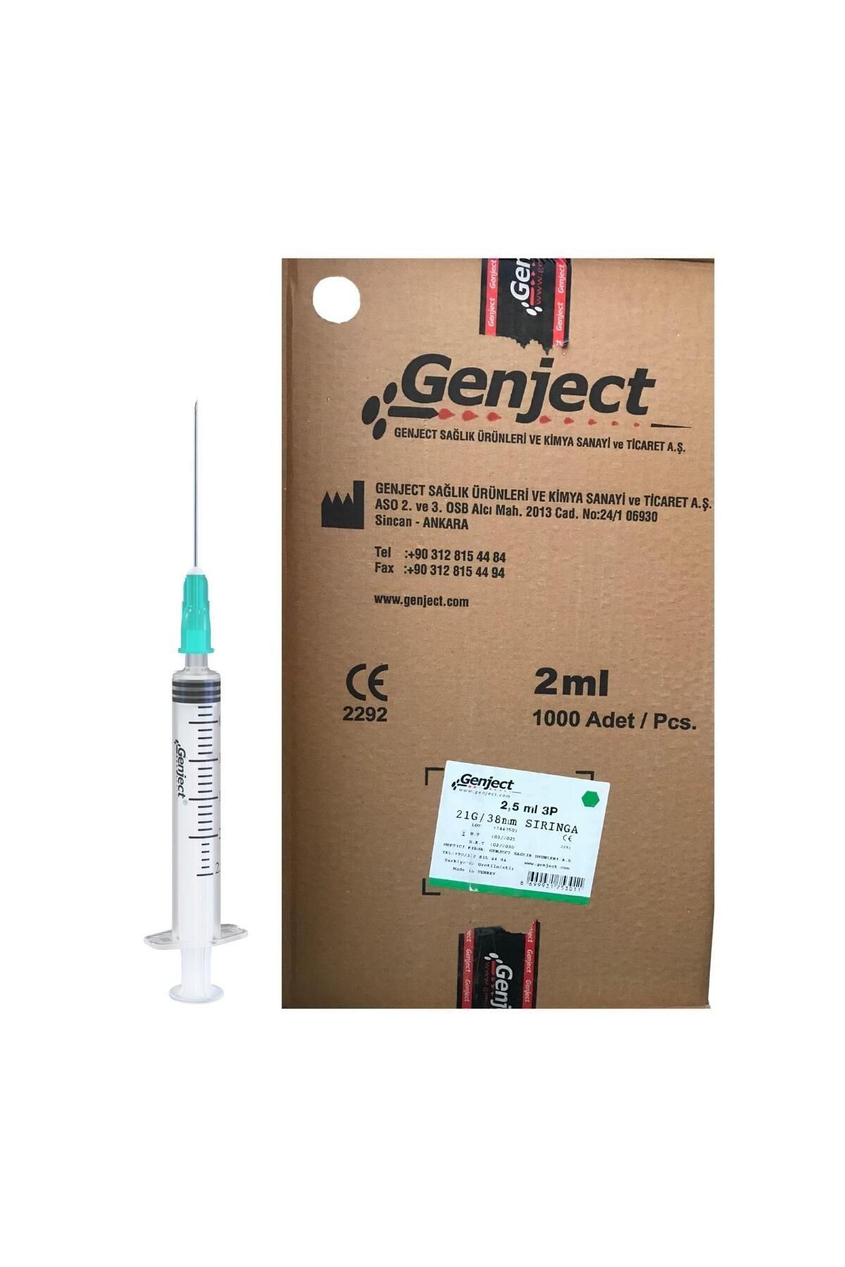 Genject - 2 ML 3PARÇA 21G 0.80X38MM ENJEKTÖR - 1000 ADET