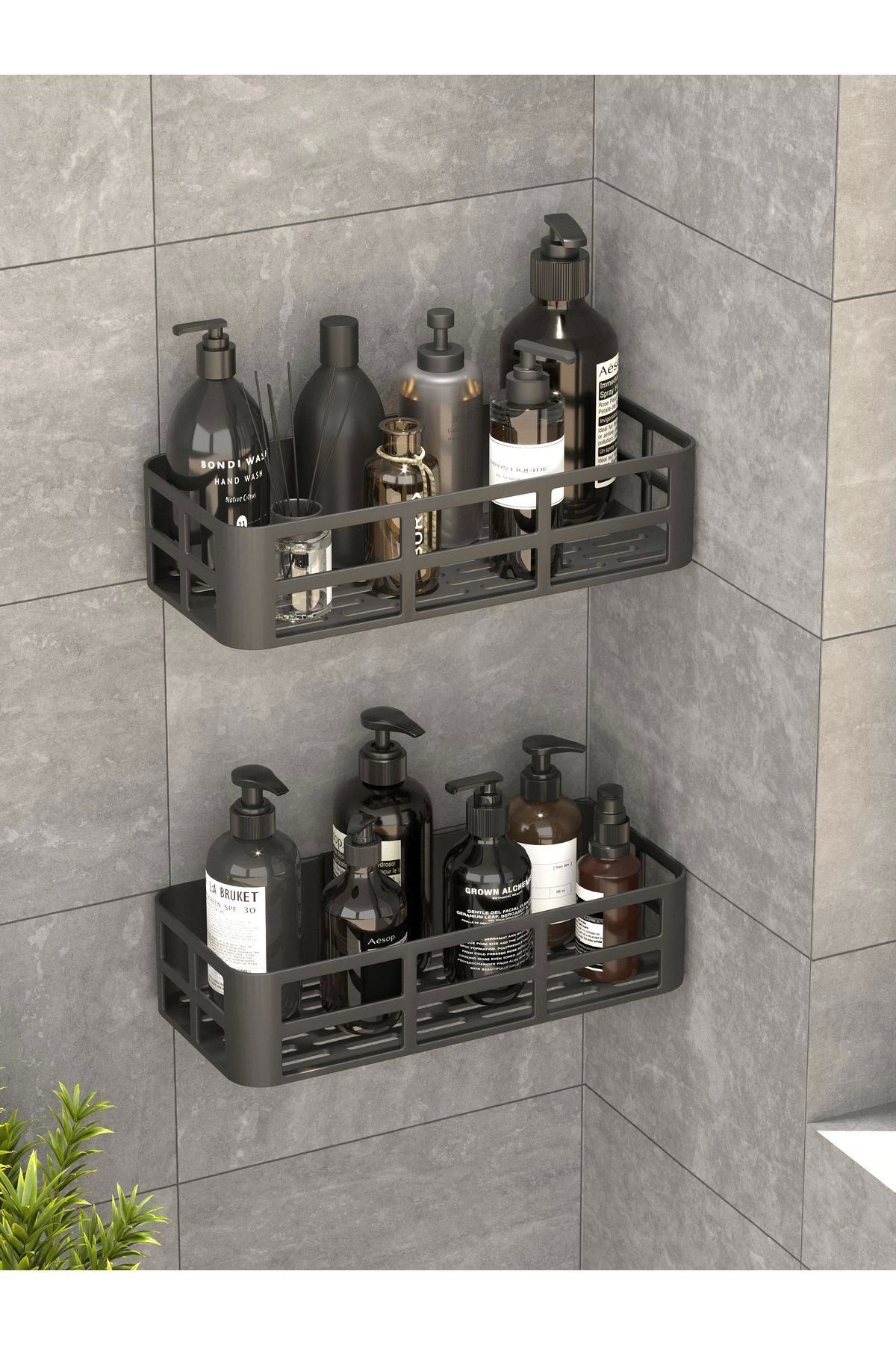hayalimsah Banyo Duş Rafı 2'li Yapışkanlı ve Deliksiz Duş Organizer Suya Dayanıklı Siyah Raf