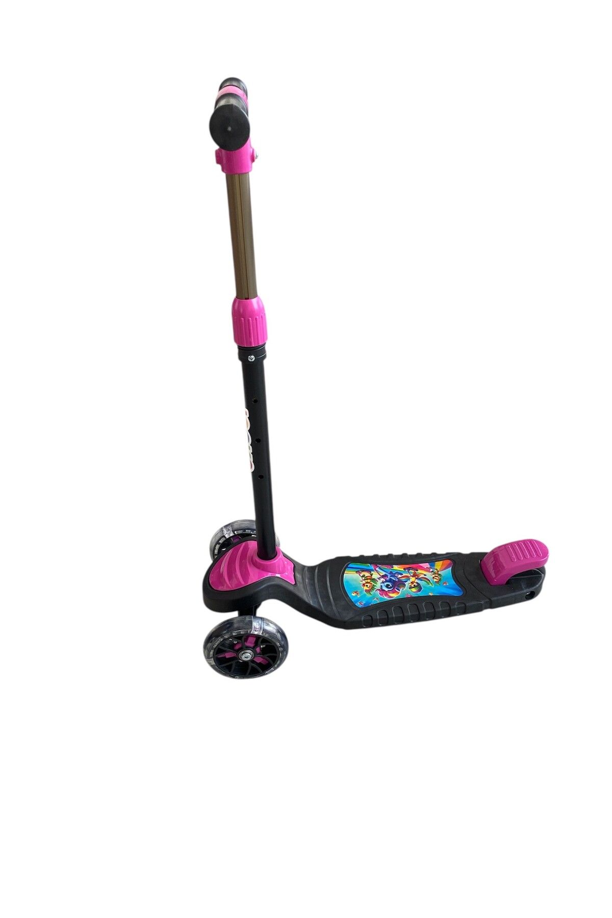 MUBX 3 Tekerli Led Işıklı Scooter Yükseklik Ayarlı Pembe Scooter Max40kg