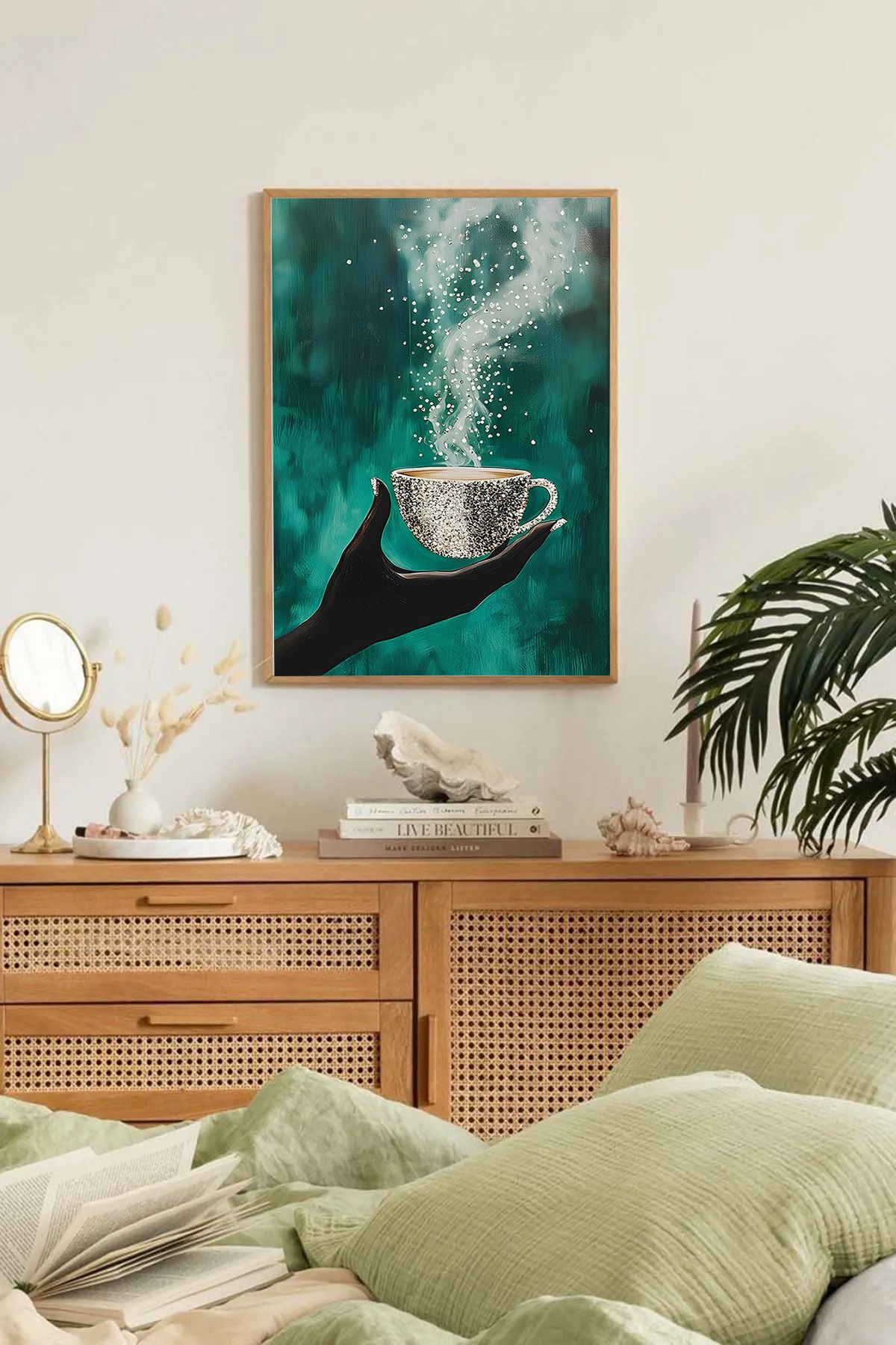 Dekorsiahome Tek Parça Ahşap Çerçeveli Oturma Odası Salon Mutfak Tablo TK0138