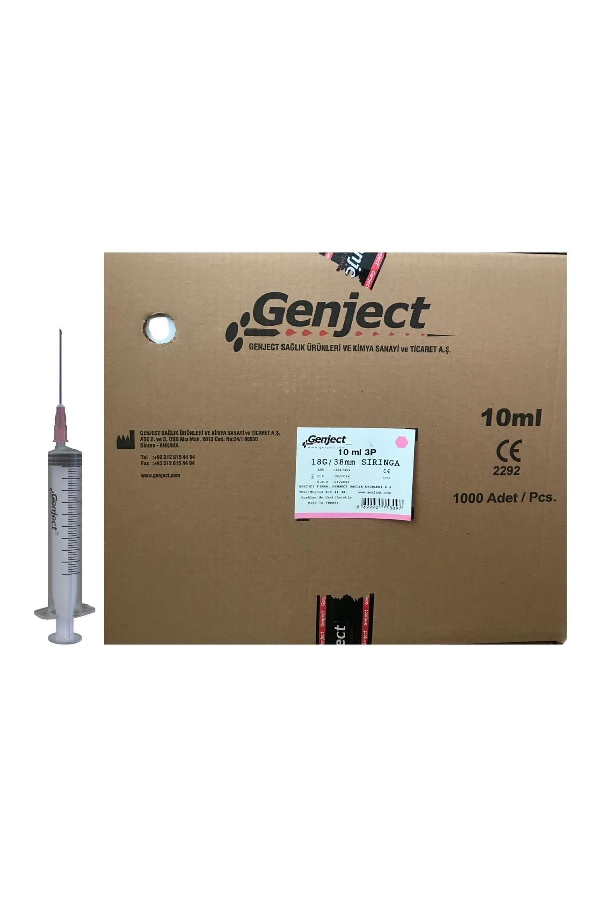 Genject - 10ML 3PARÇA PEMBE İĞNELİ ENJEKTÖR - 1000 ADET