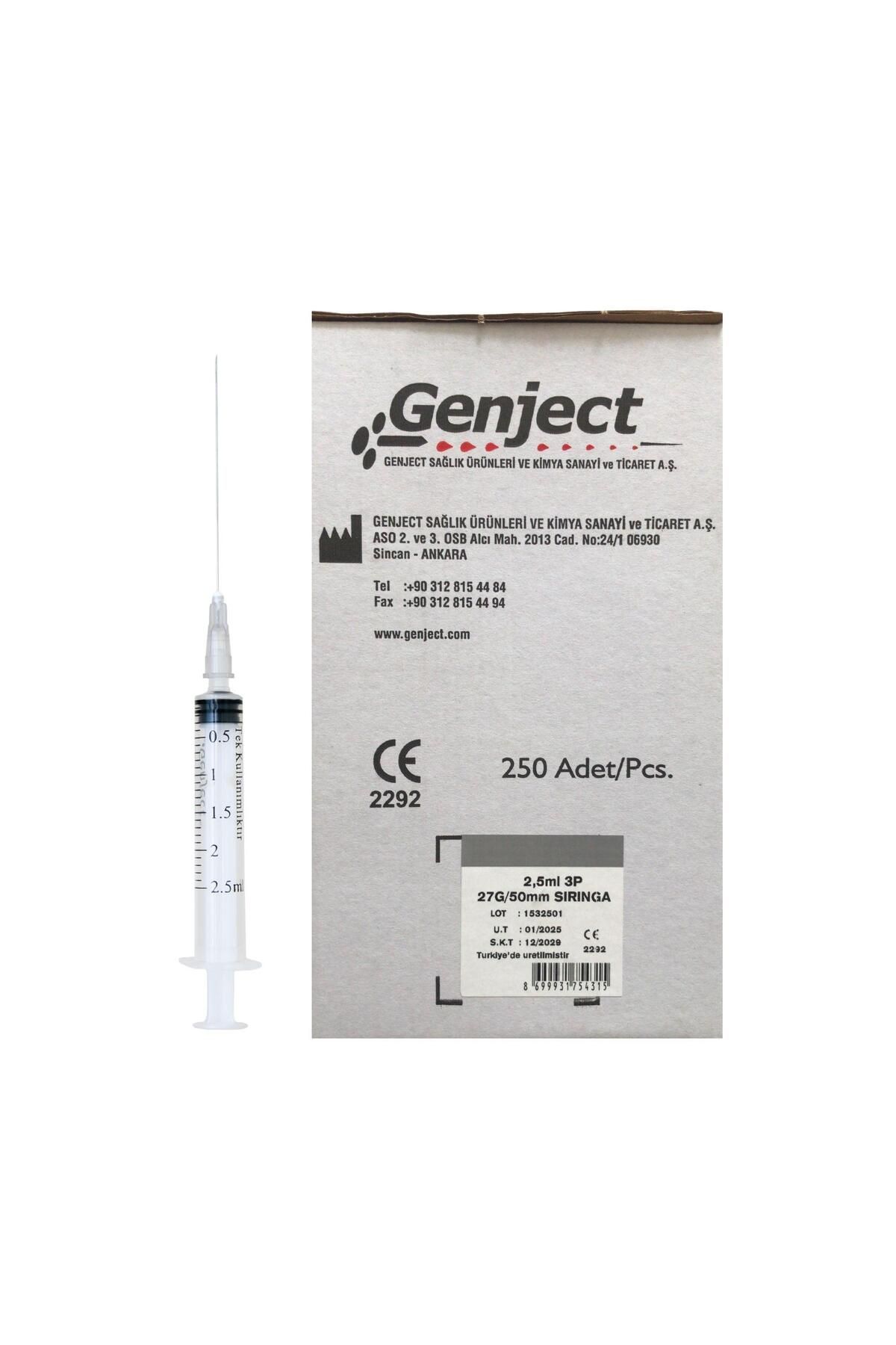 Genject - 2.5 ML 3P 27G 50MM UZUN DENTAL ENJEKTÖR - 250 ADET