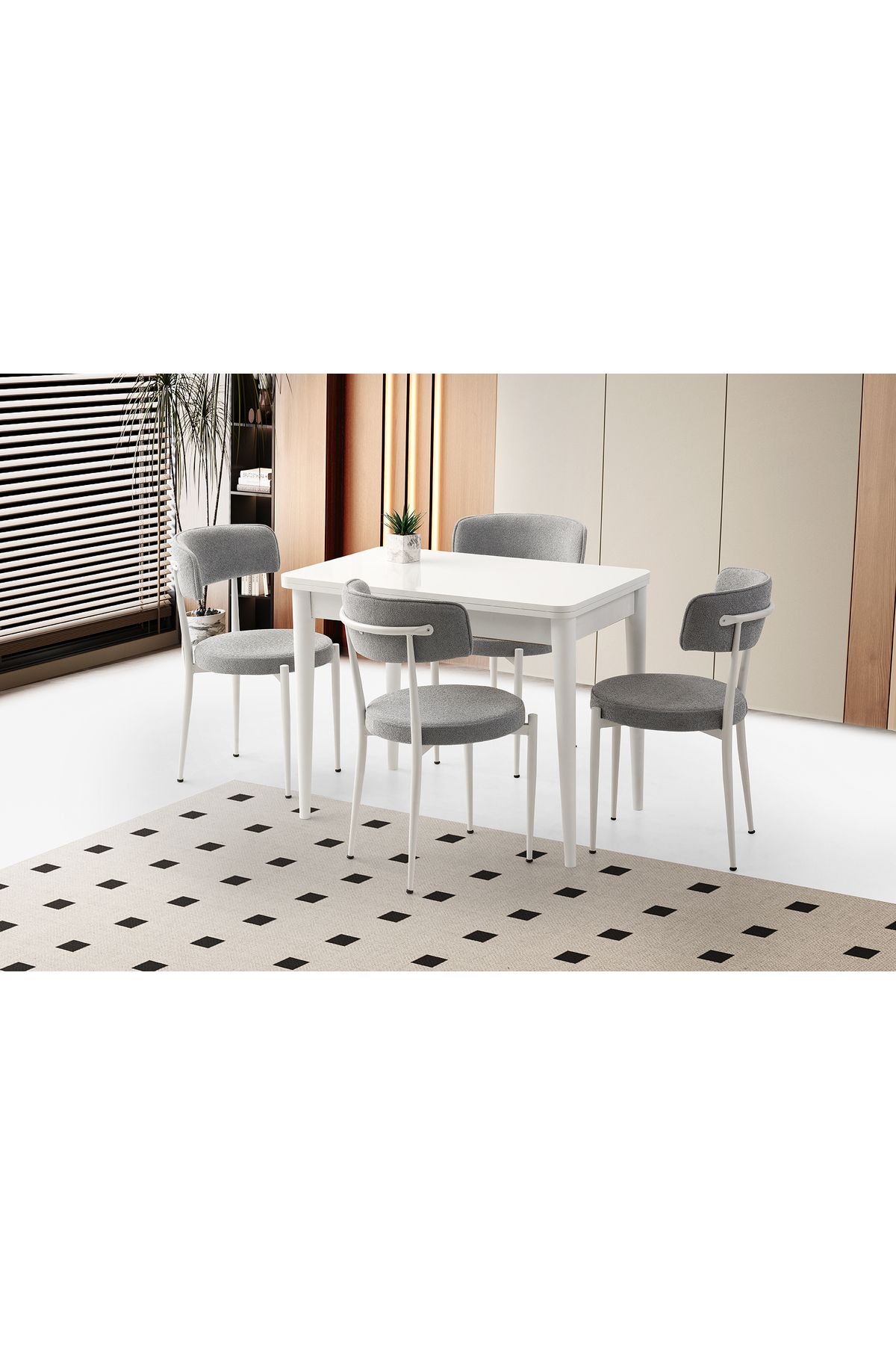 Levent Mobilya Aksesuar ROTARY MASA, ARMONİ SANDALYE, BEYAZ, 100x65