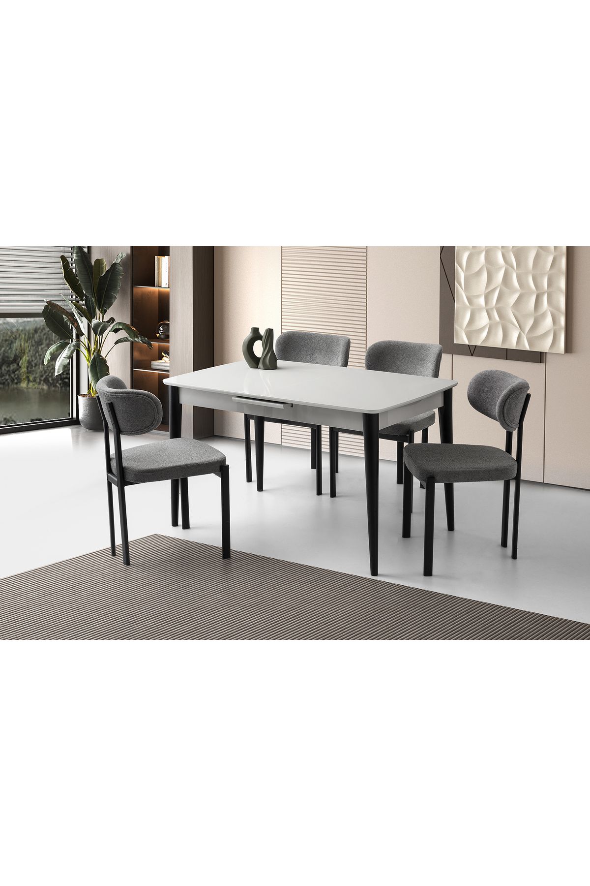 Levent Mobilya Aksesuar MADRİD HG MASA, KONFOR SANDALYE, AÇIK GRİ, 130x80
