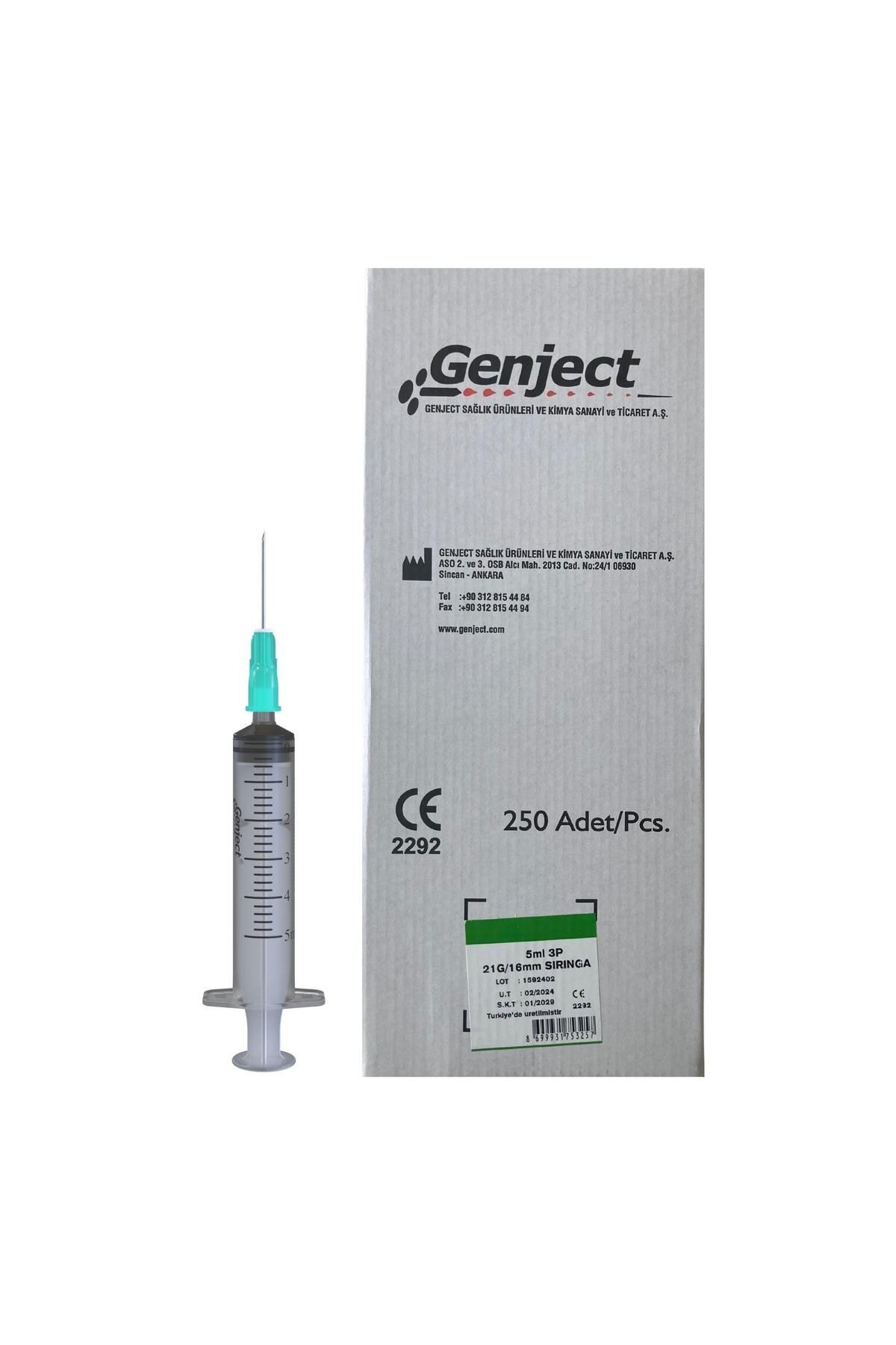 Genject - 5ML 3PARÇA YEŞİL KISA İĞNELİ ENJEKTÖR - 250 ADET