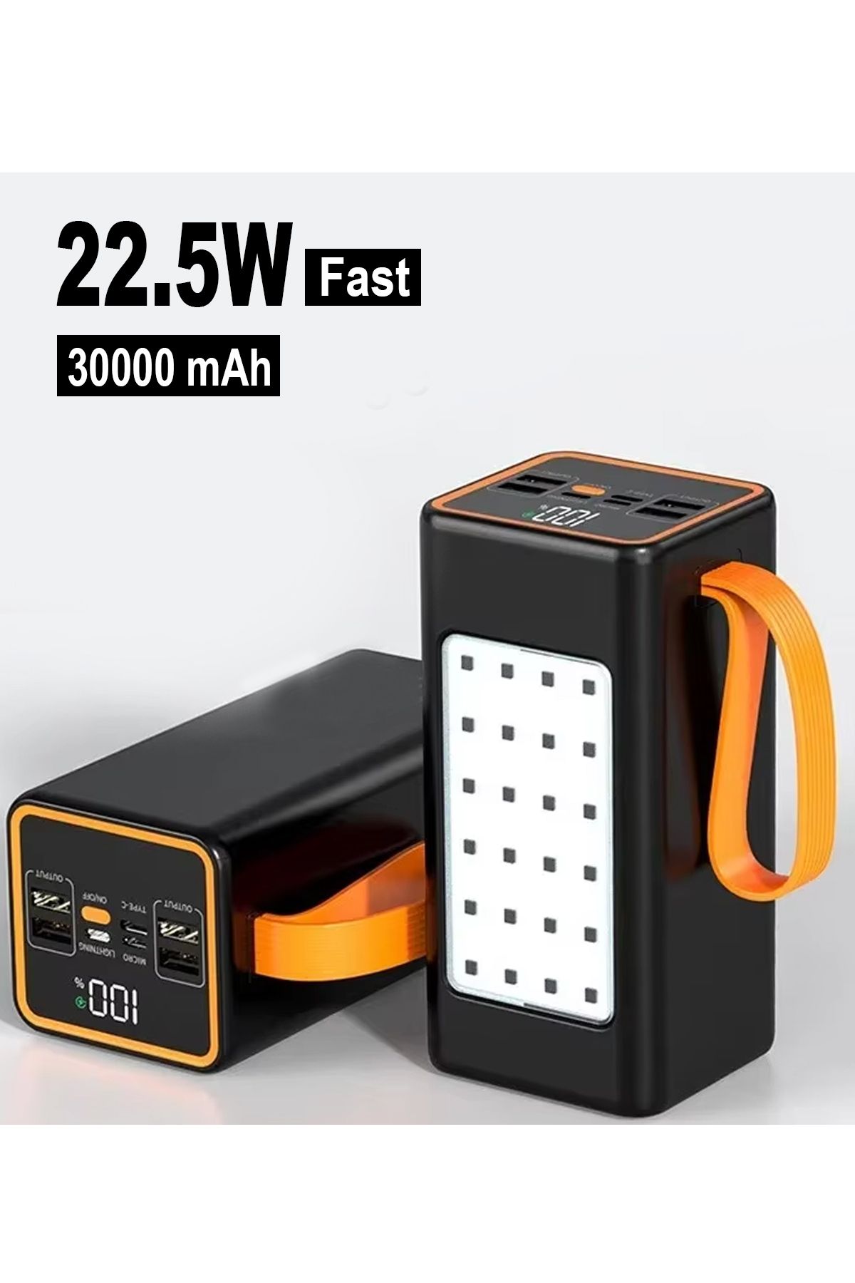 The Wlue 30000 Mah Hızlı Şarj Powerbank / PD 22.5W / Dijital Göstergeli / Fenerli / Kamp Powerbank