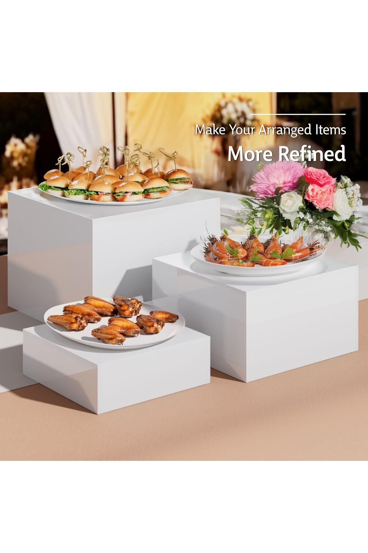 Generic-Food Risers for Buffet Table, Display Stand Shelf with Hollow Bottoms 3PCS 8''x9''x10'' (White) 3