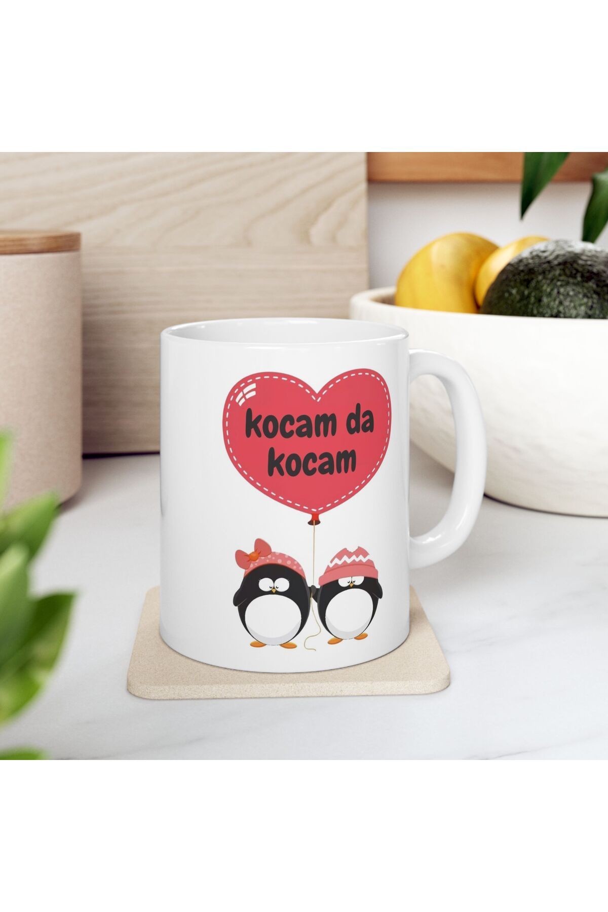 BASKIBAZAR Since 2020 Kocam da Kocam Sevgili çift örgü Penguenler - Doğum Günü Hediyesi - Hediye Porselen Kupa Bardak