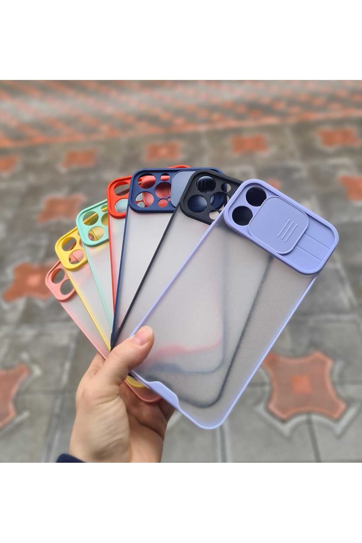 CEP-HANE Apple İphone 12 Pro Max Uyumlu Kılıf Kamera Kapaklı Lens Korumalı Mat Arka Kenarları Renkli Kılıf