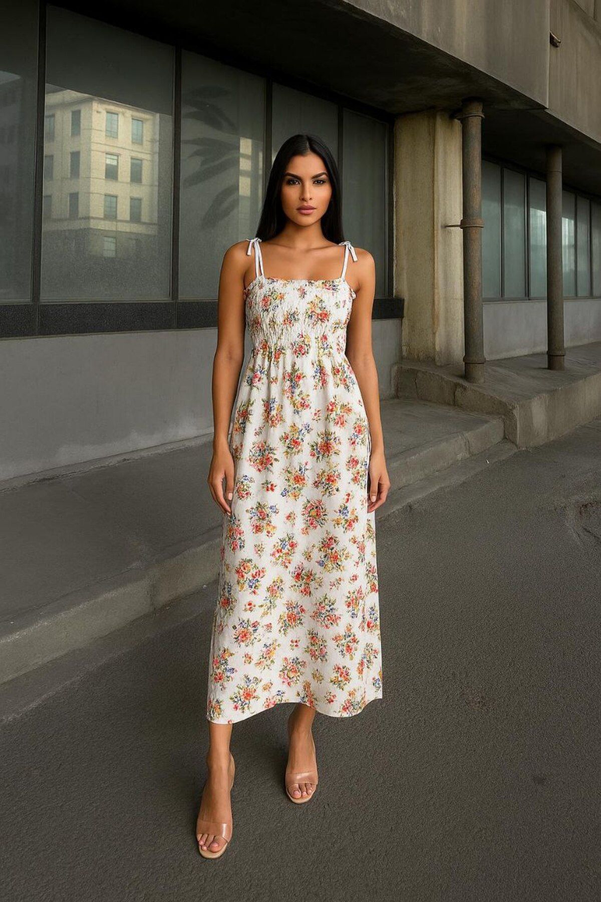 bb butik basic Pamuk Keten Uzun Elbise (Özel Seri) PM4095