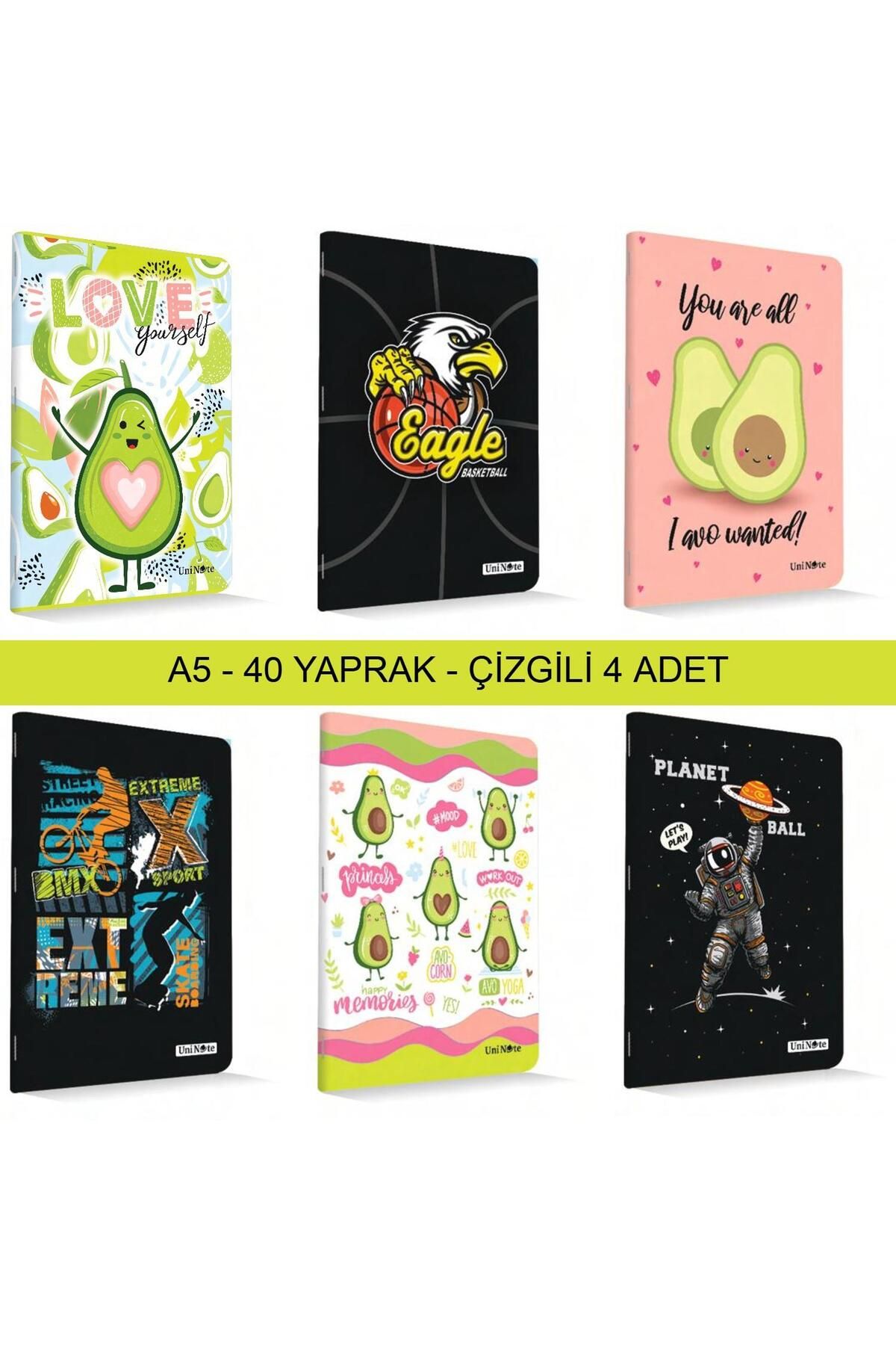 Çınar Çınar Uninote A5 40 Yaprak Karton Kapak Dikişli Defter Çizgili 4 Adet