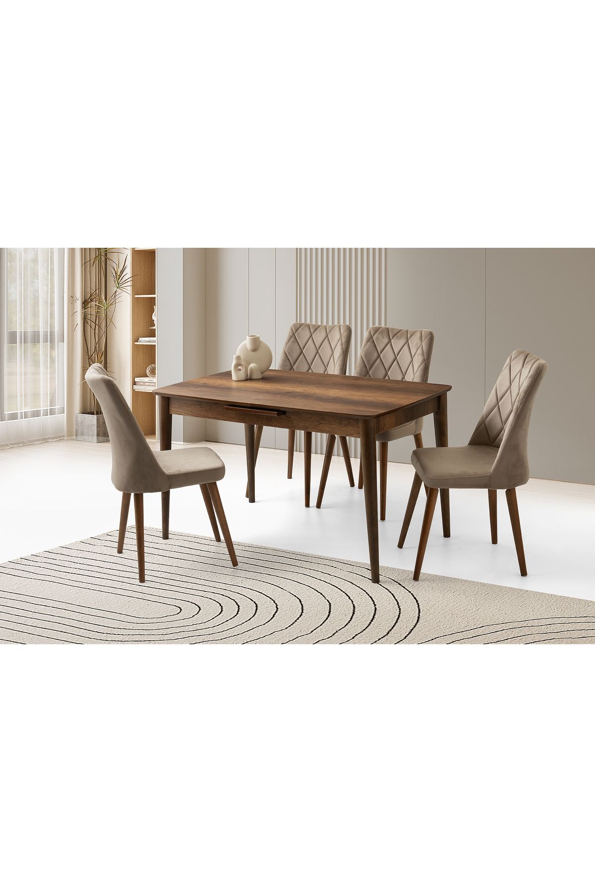 Levent Mobilya Aksesuar MADRİD MASA, LİRA SANDALYE, CEVİZ, 130x80
