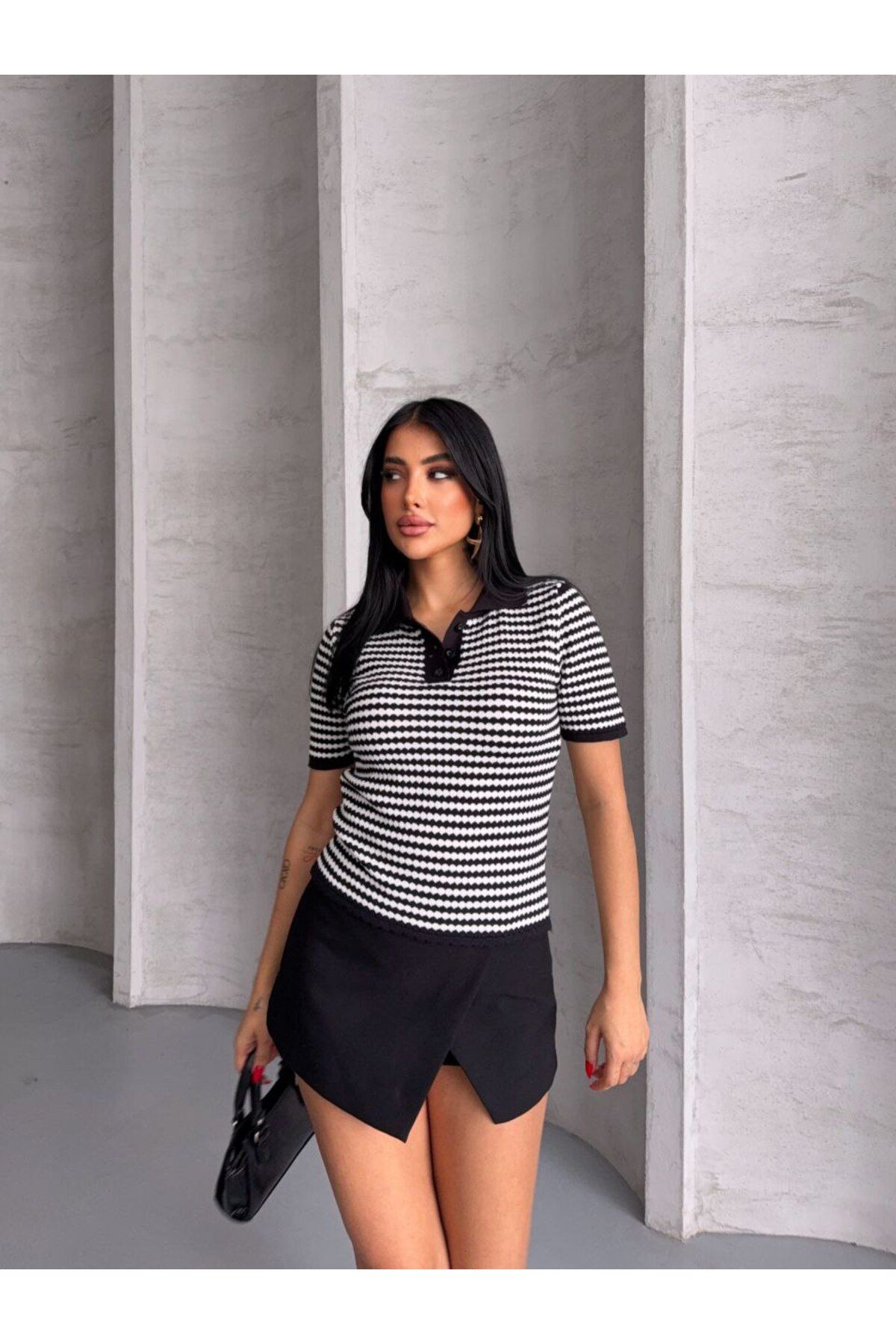 WNLOK ✦ Renkli Düğmeli Polo Yaka Örgü Tişört – Standart Beden