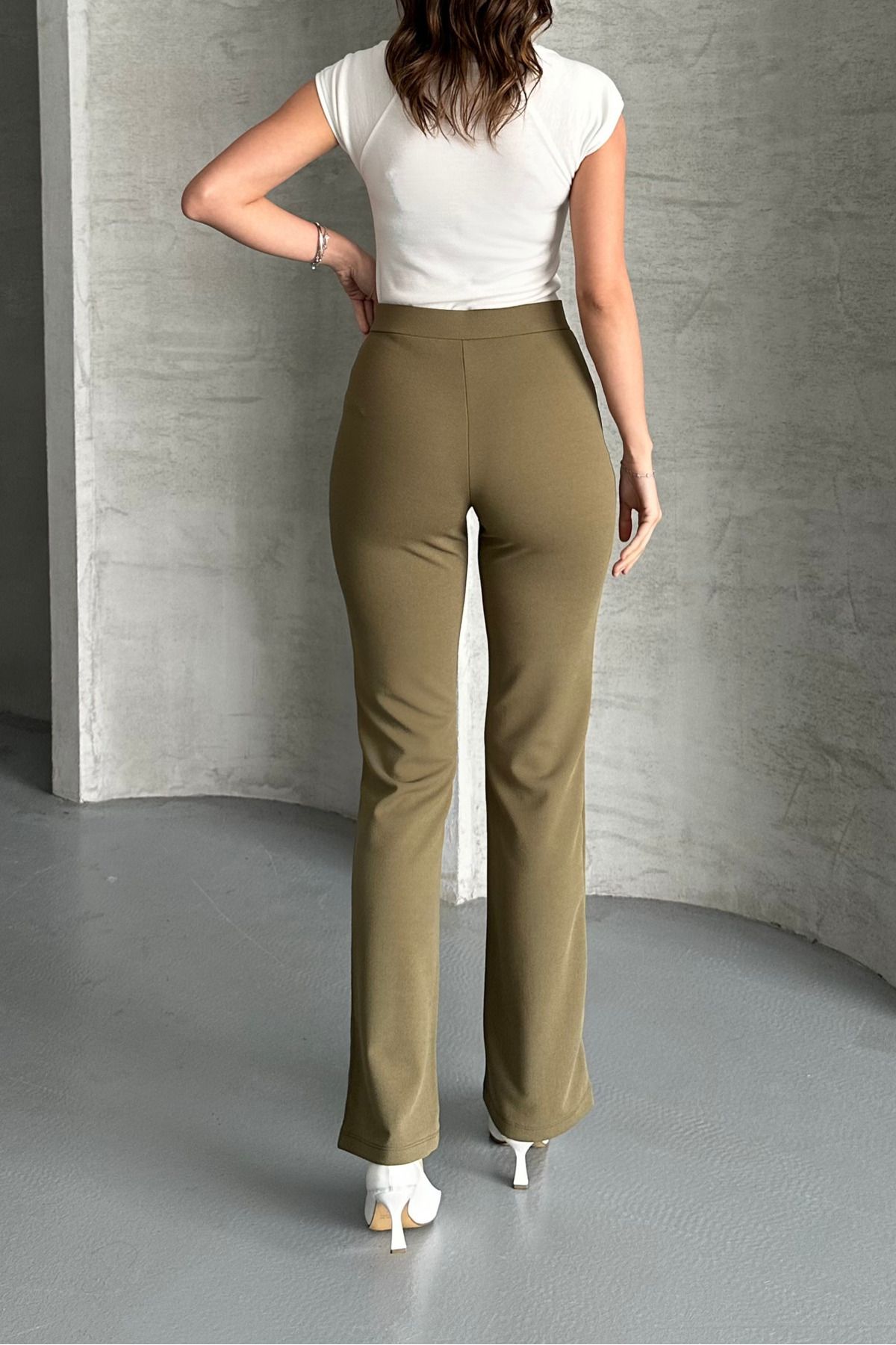 macharel jeans-Pantaloni Palazzo de damă, verde, cu talie înaltă, cu picior evazat 4