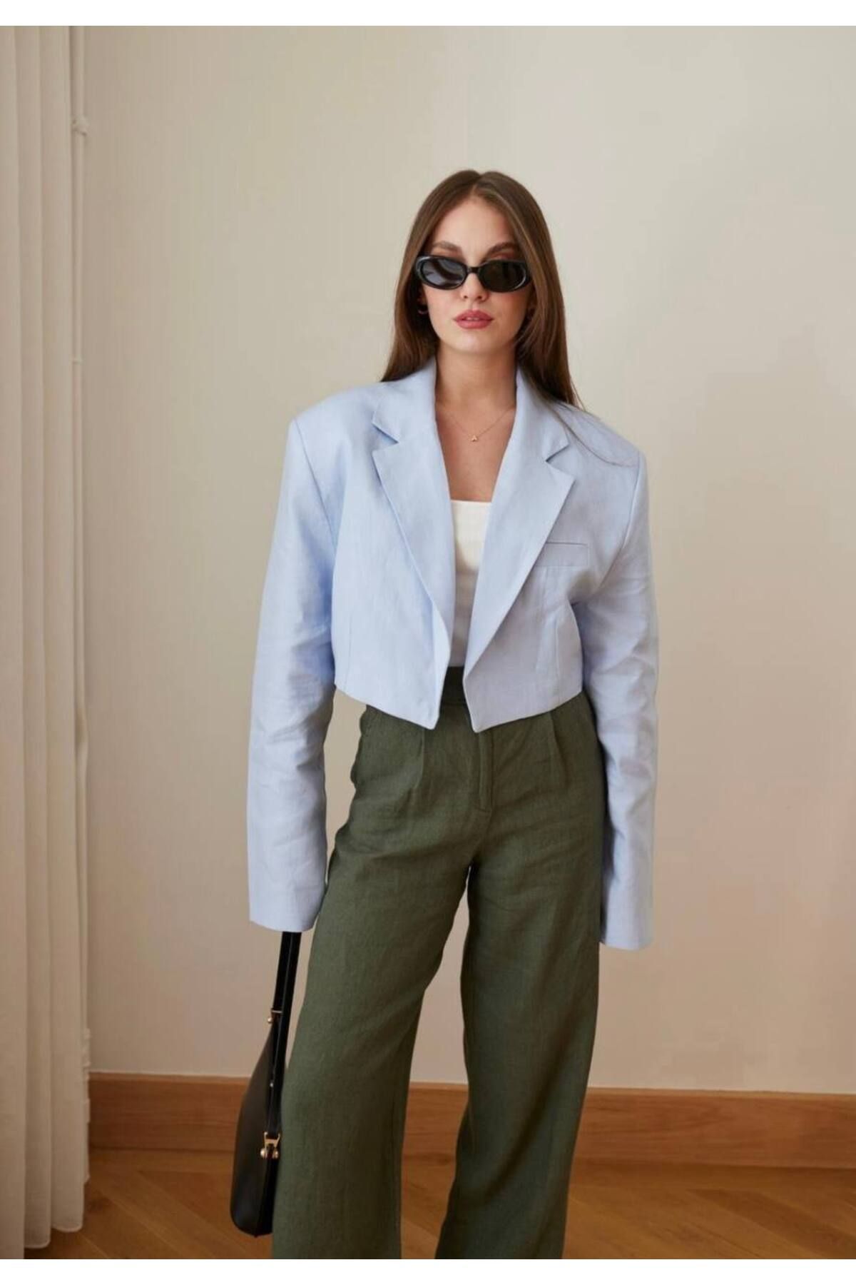 OlaFre Studio Keten Crop Ceket
