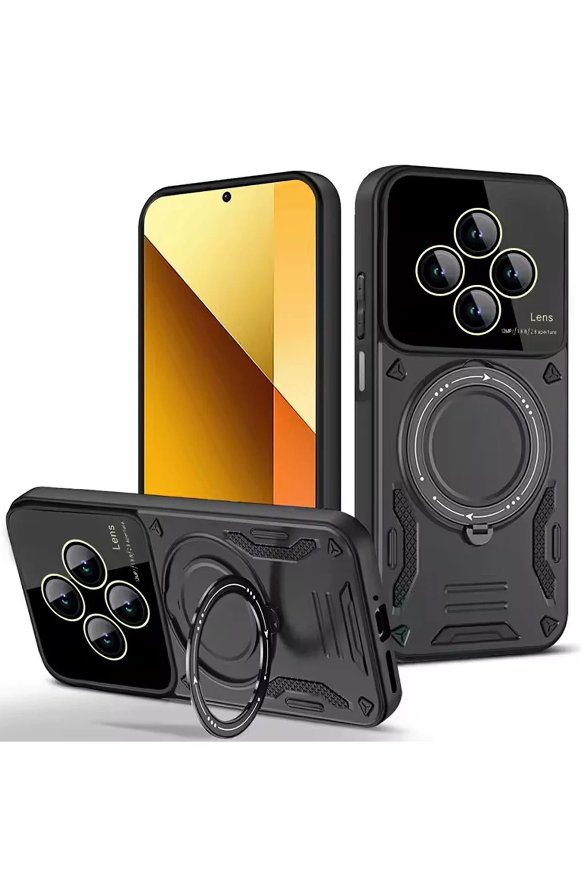 NewFace Xiaomi Redmi 14C Kılıf Joy Lens Standlı Kapak - Siyah JOJUA